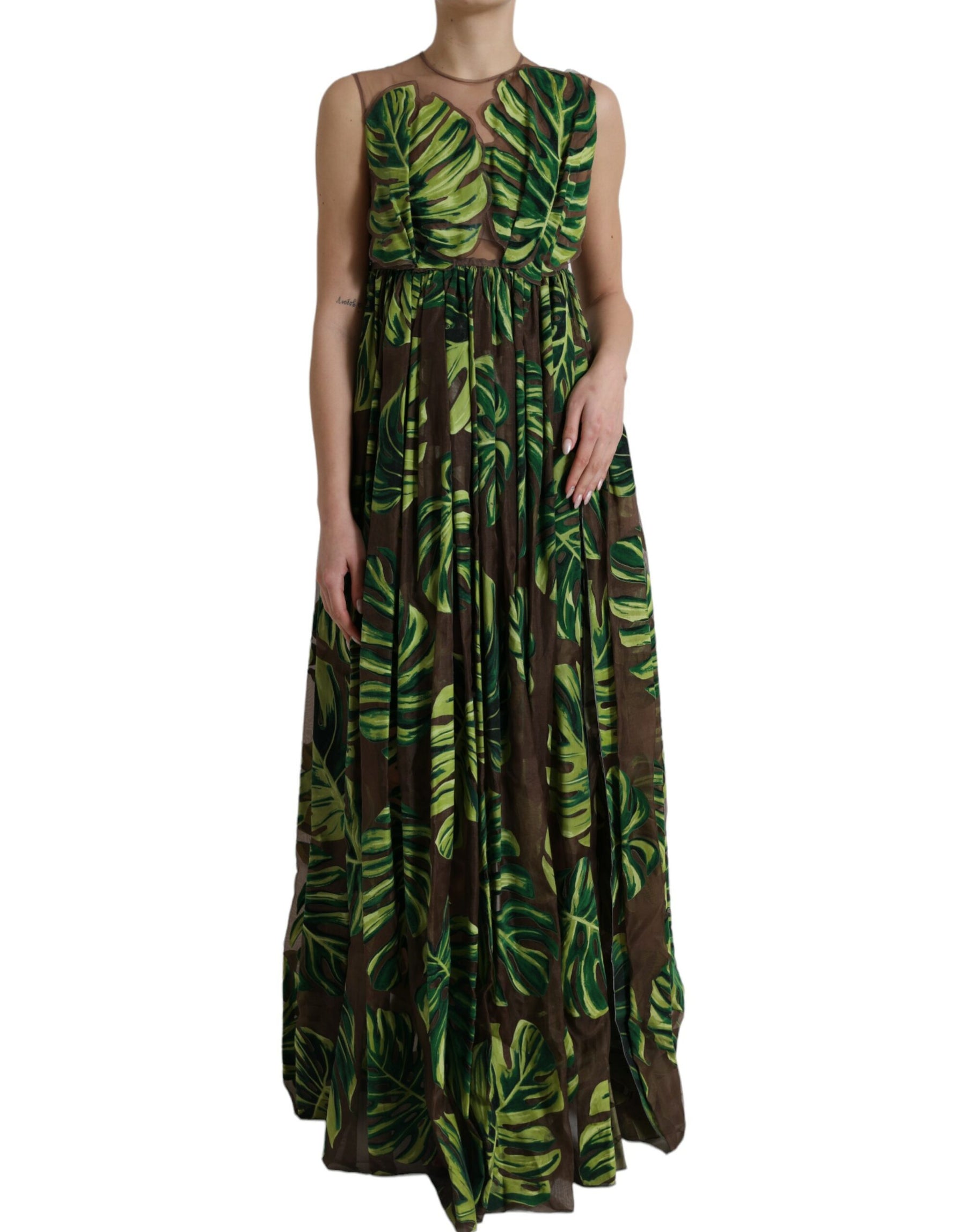 Dolce & Gabbana Green Banana Leaf Sleeveless Long Maxi Dress | Regal Royce
