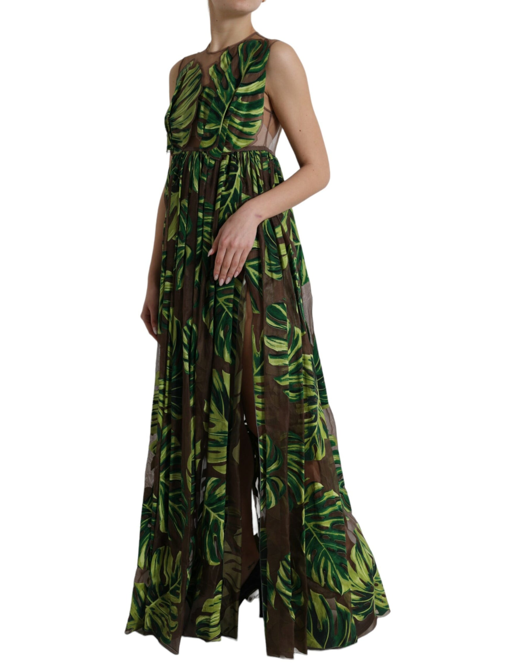 Dolce & Gabbana Green Banana Leaf Sleeveless Long Maxi Dress | Regal Royce