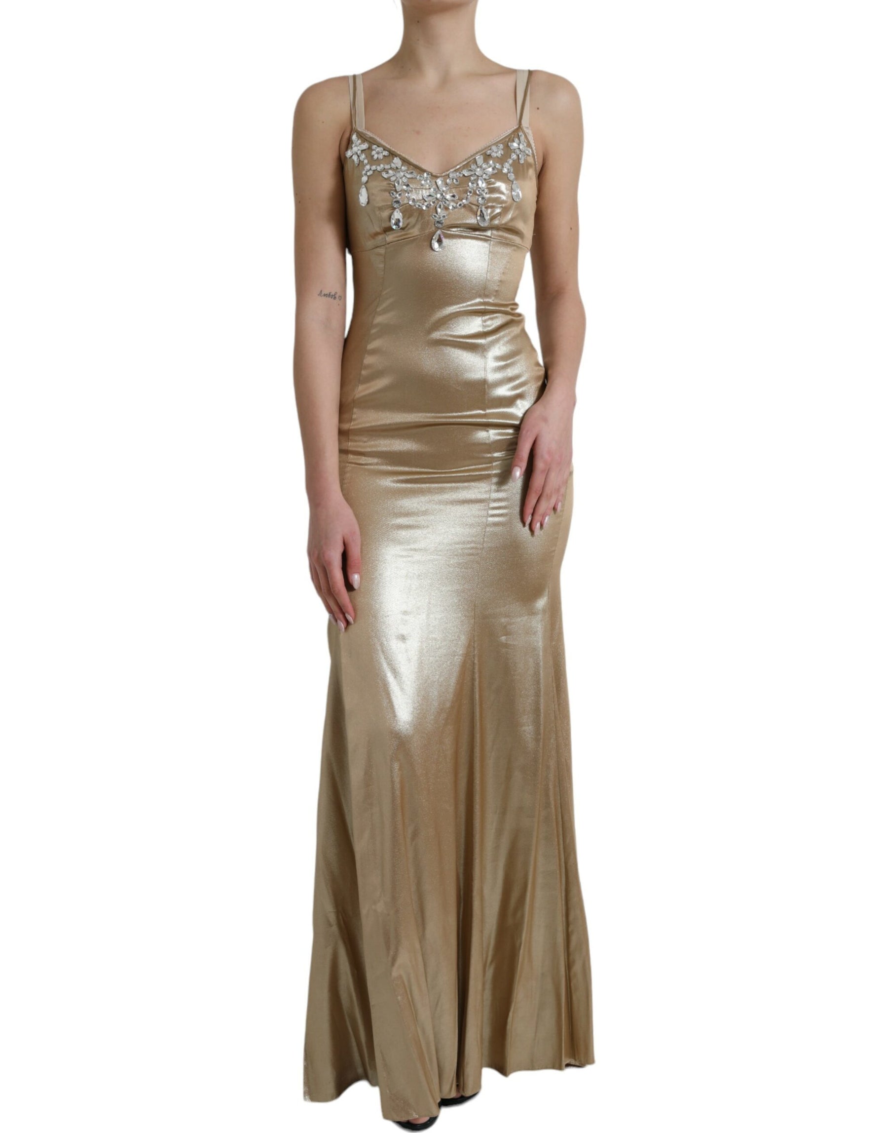 Dolce & Gabbana Metallic Gold Crystal Embellished Gown Dress | Regal Royce
