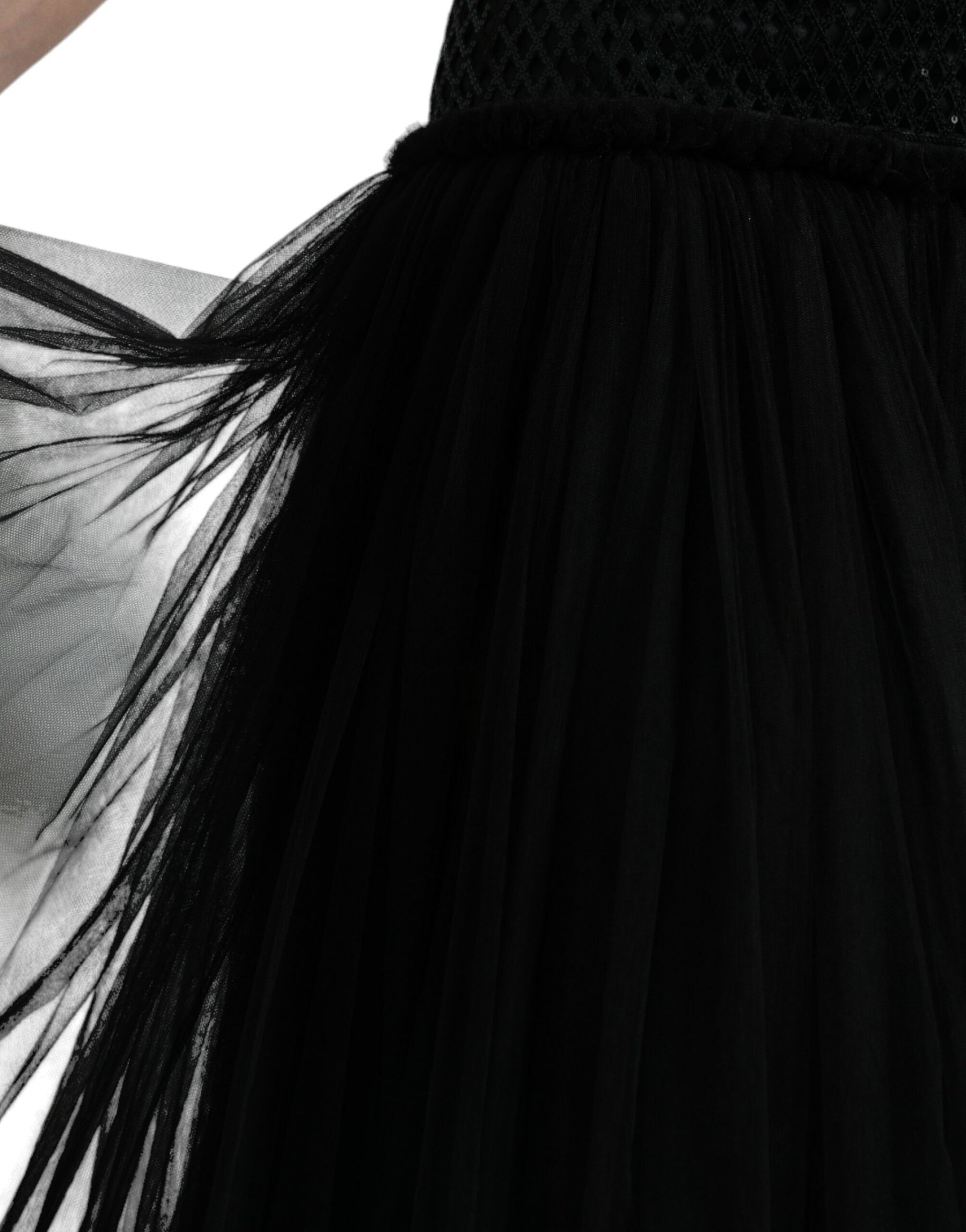 Dolce & Gabbana Black Sequined Sleeveless Mesh Layered Gown Dress | Regal Royce