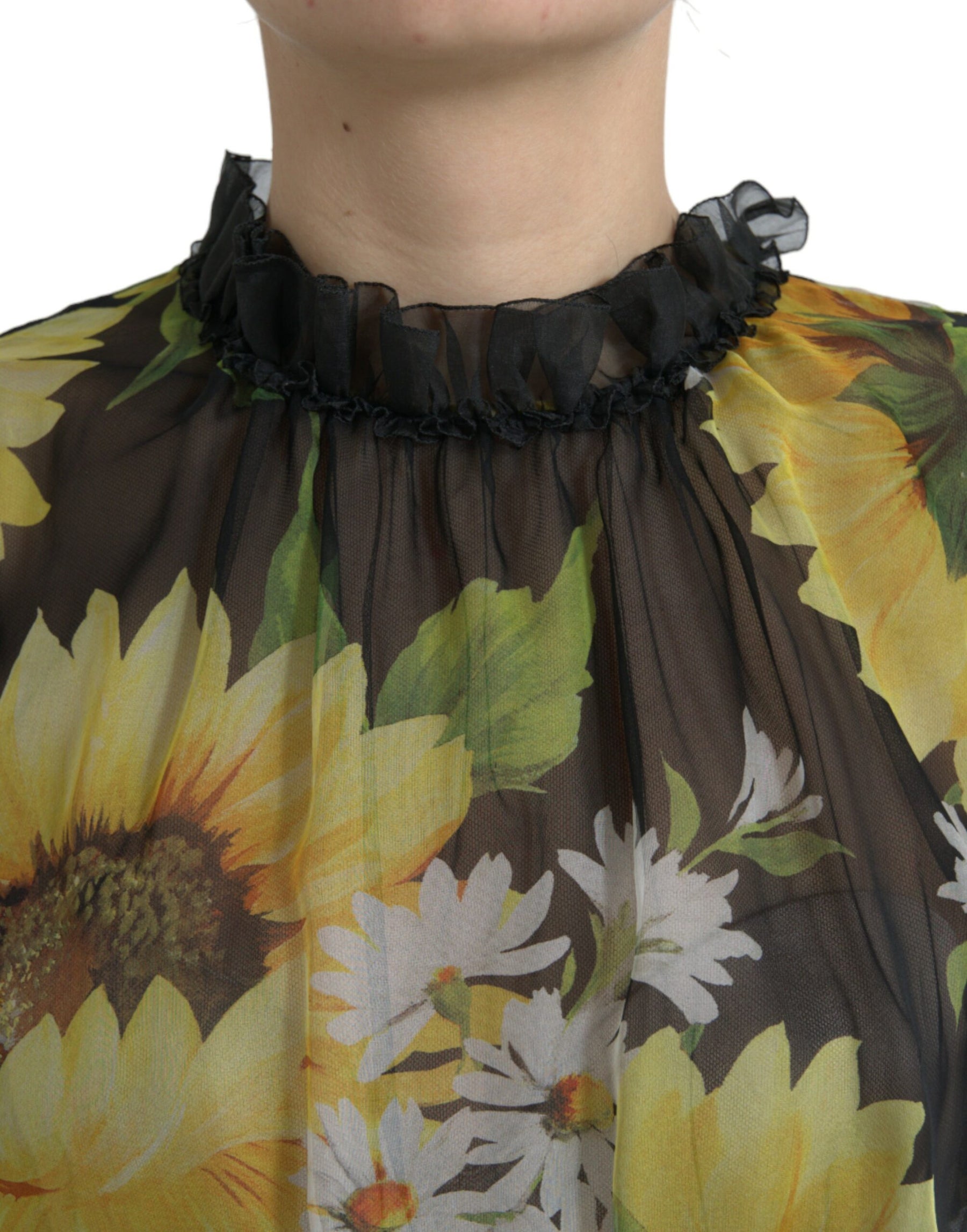 Dolce & Gabbana Black Sunflower A-line Pleated Maxi Dress | Regal Royce