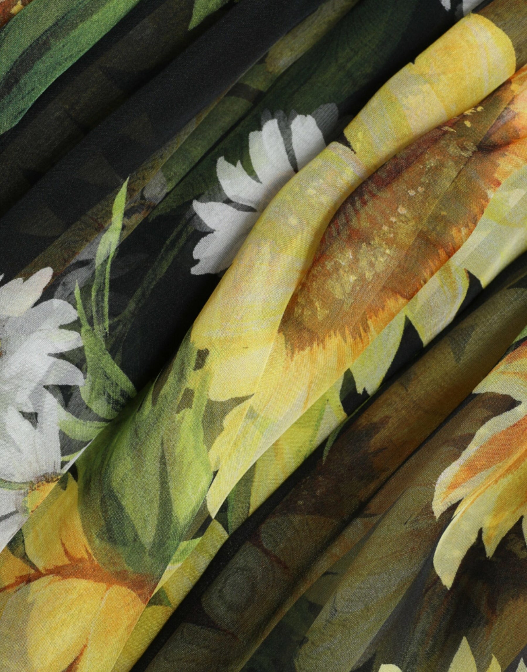 Dolce & Gabbana Black Sunflower A-line Pleated Maxi Dress | Regal Royce