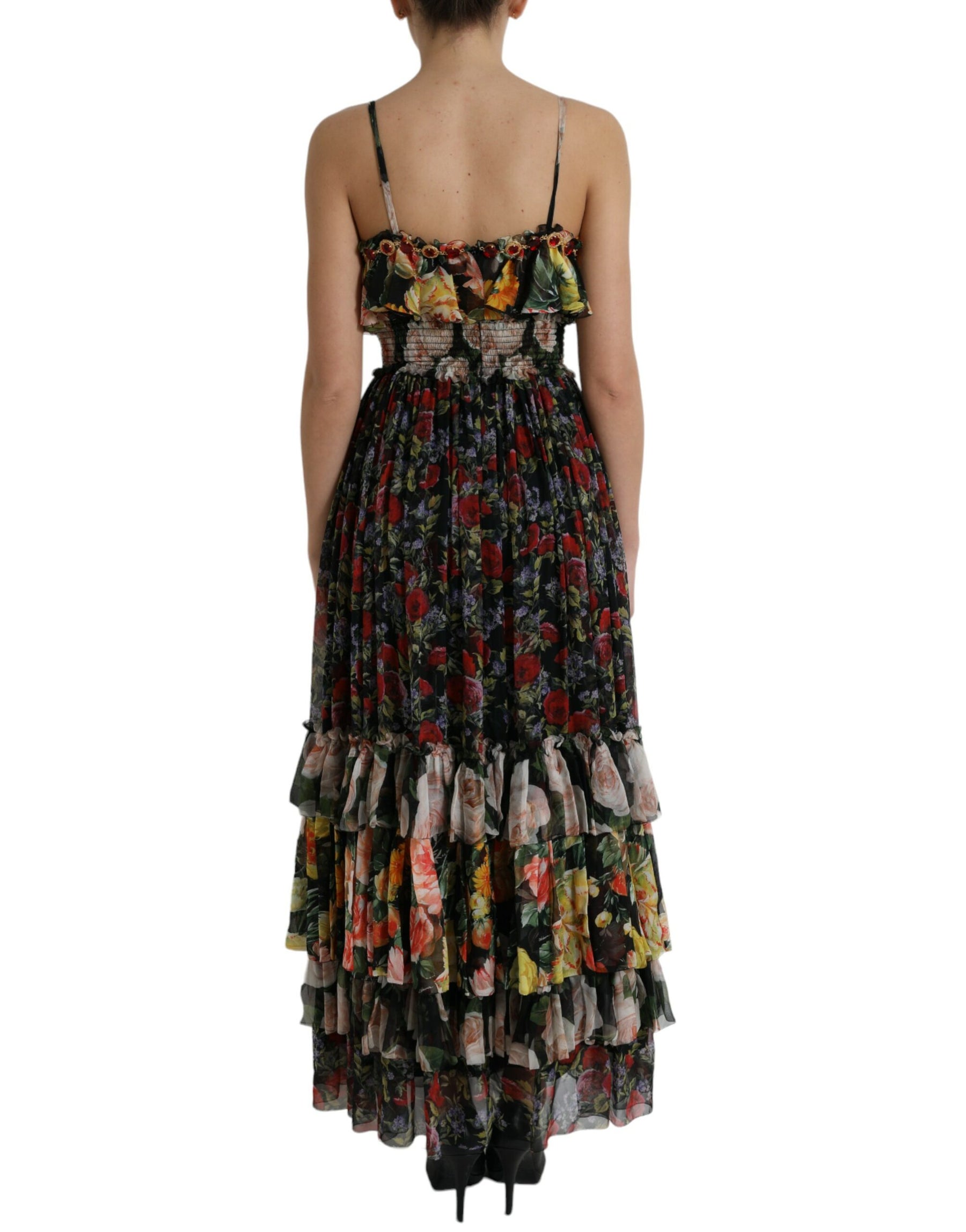 Dolce & Gabbana Multicolor Floral Chiffon Tiered Maxi Dress | Regal Royce