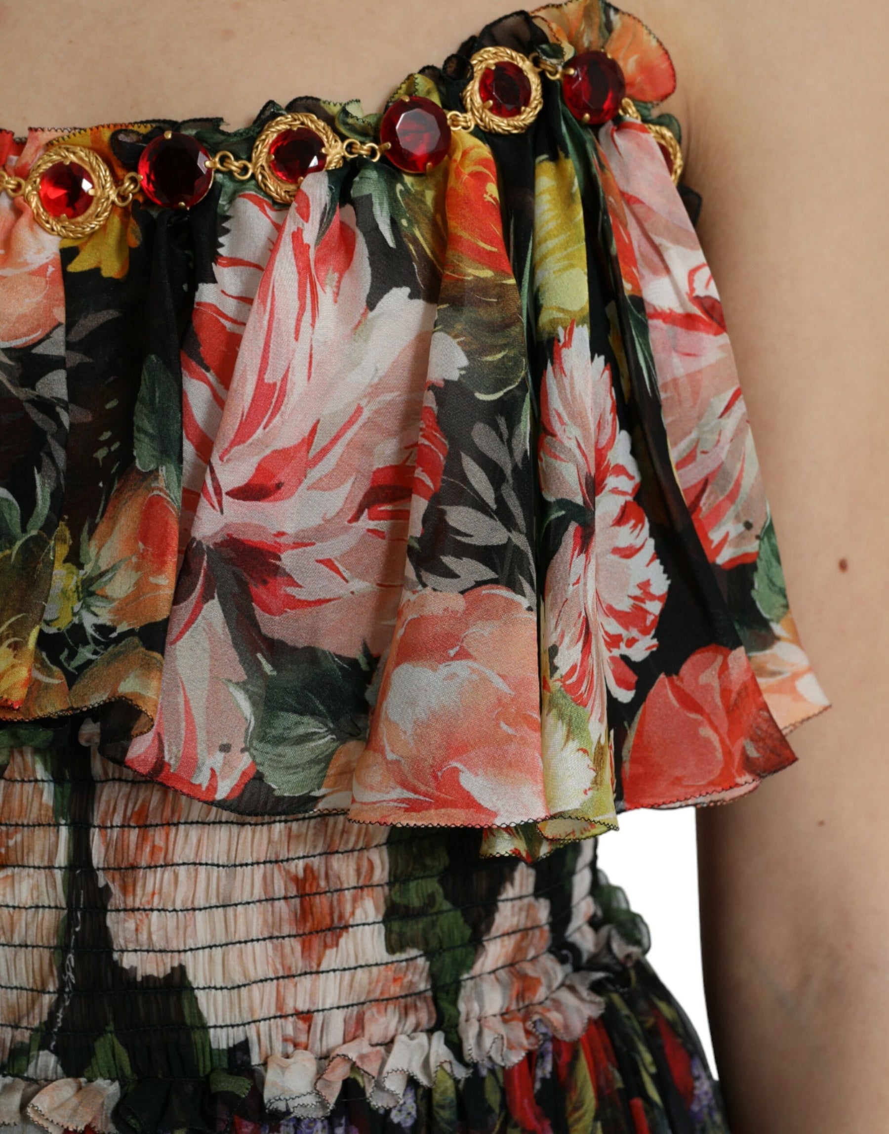Dolce & Gabbana Multicolor Floral Chiffon Tiered Maxi Dress | Regal Royce