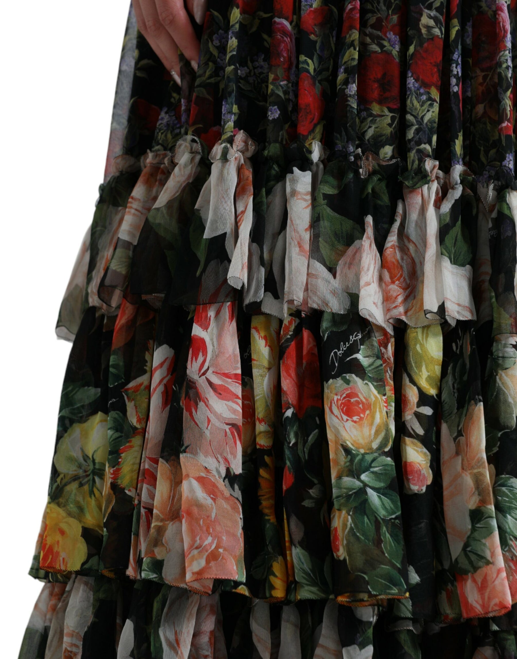Dolce & Gabbana Multicolor Floral Chiffon Tiered Maxi Dress | Regal Royce