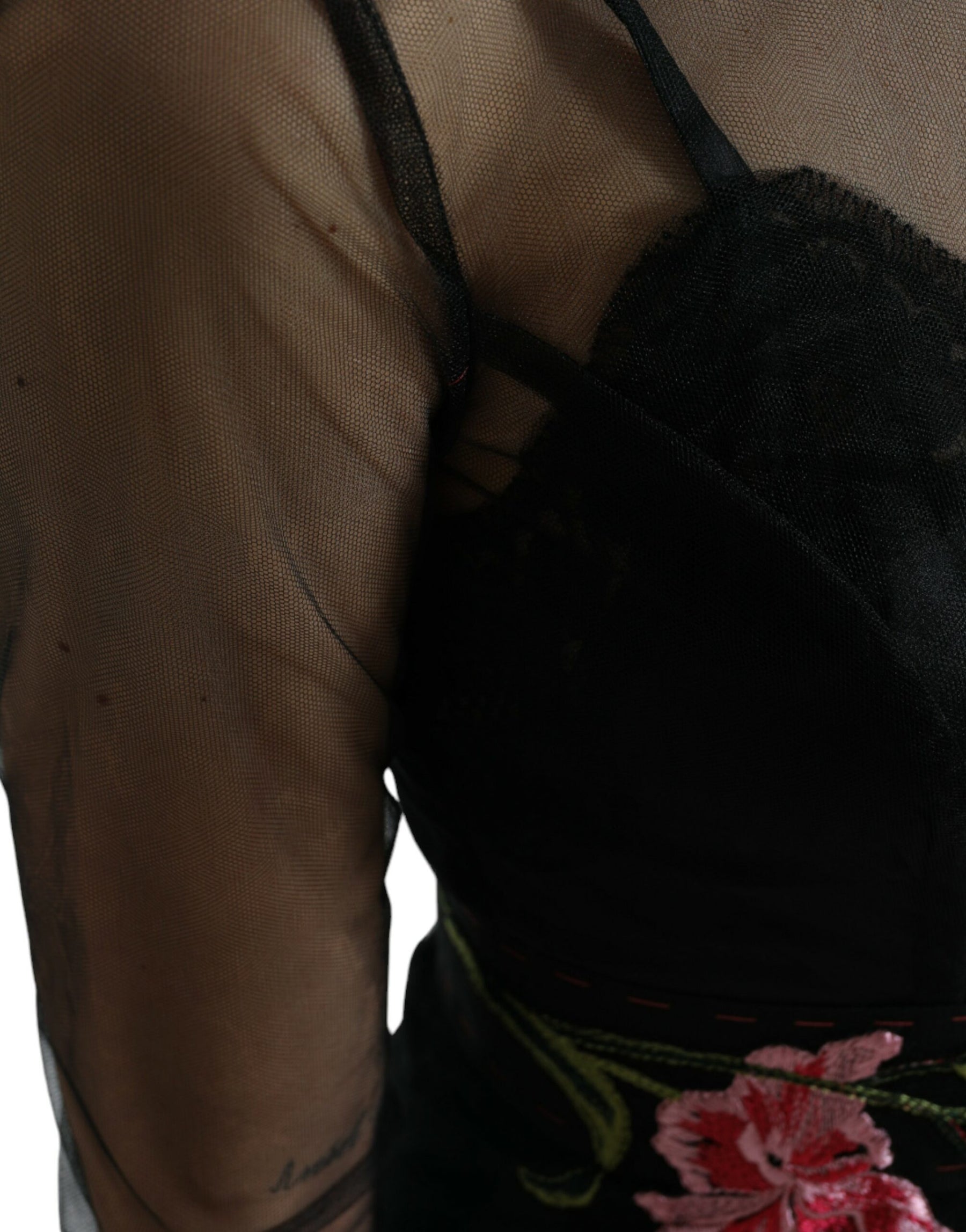 Dolce & Gabbana Black Floral Embroidery Mesh Tulle Gown Dress | Regal Royce