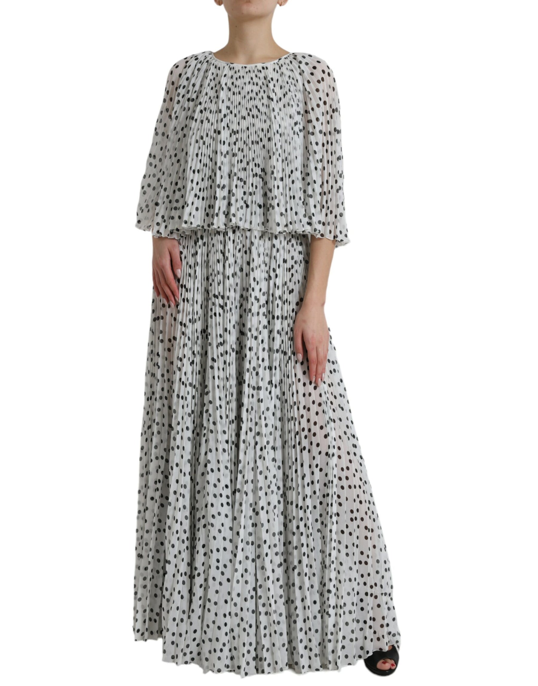 Dolce & Gabbana White Polka Dot A-line Pleated Maxi Dress | Regal Royce