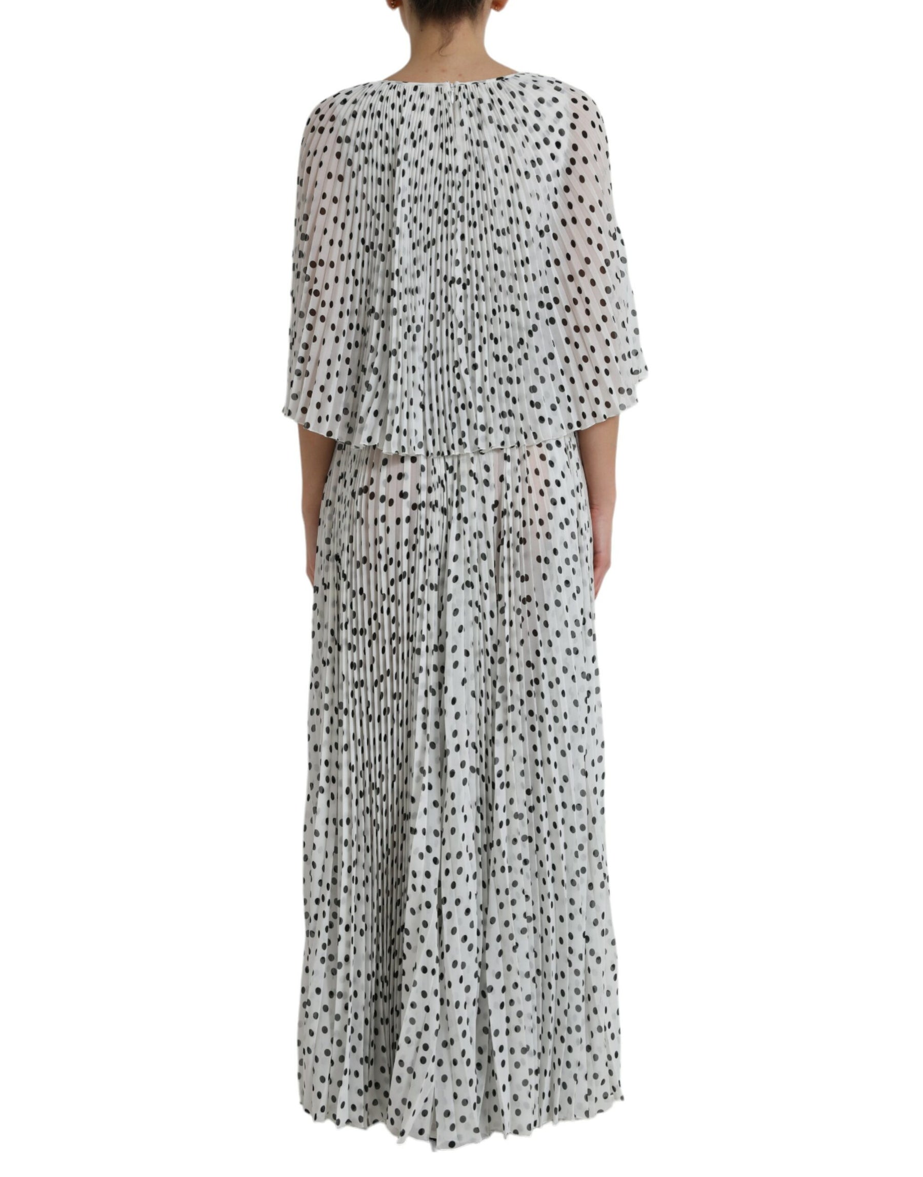 Dolce & Gabbana White Polka Dot A-line Pleated Maxi Dress | Regal Royce