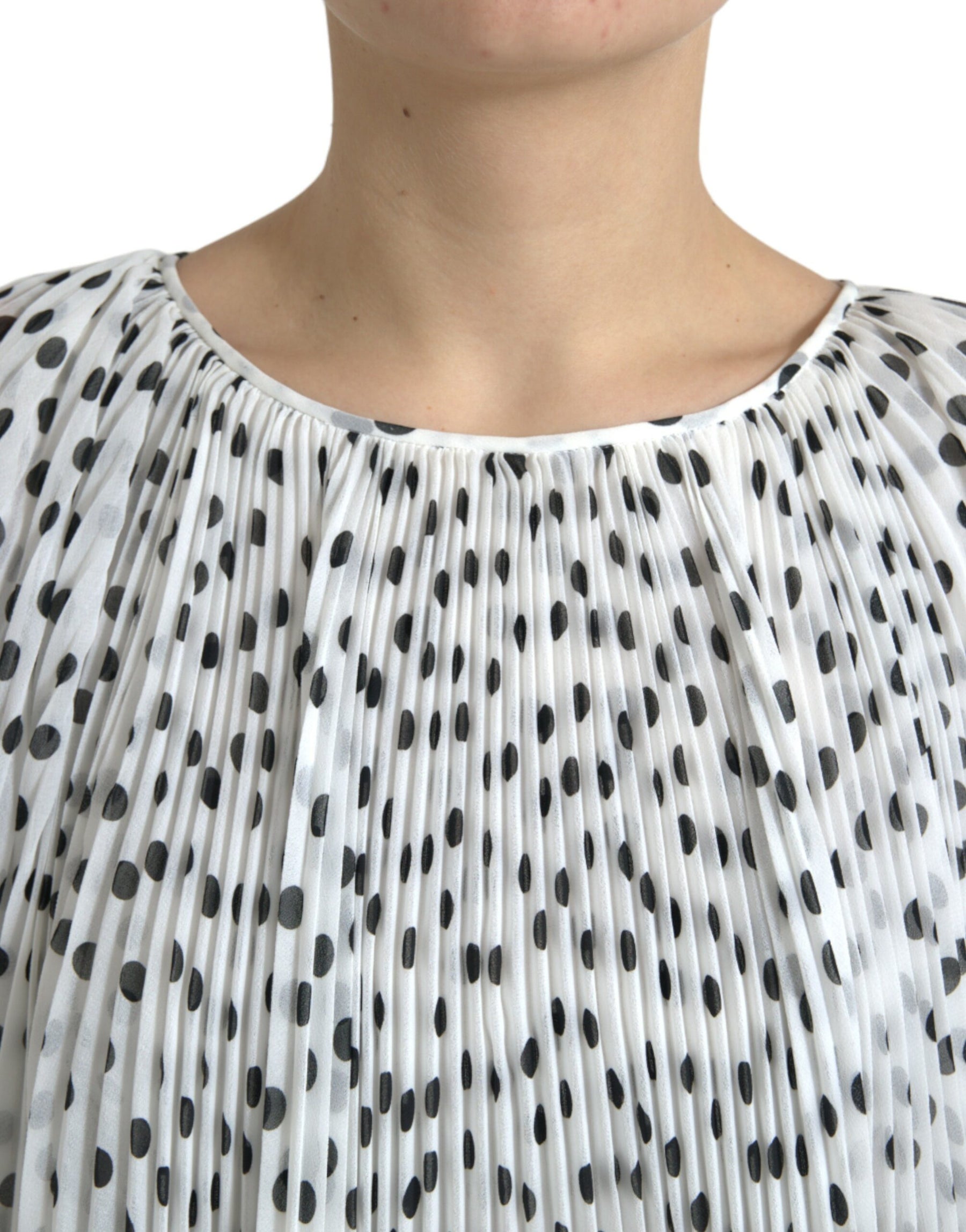 Dolce & Gabbana White Polka Dot A-line Pleated Maxi Dress | Regal Royce