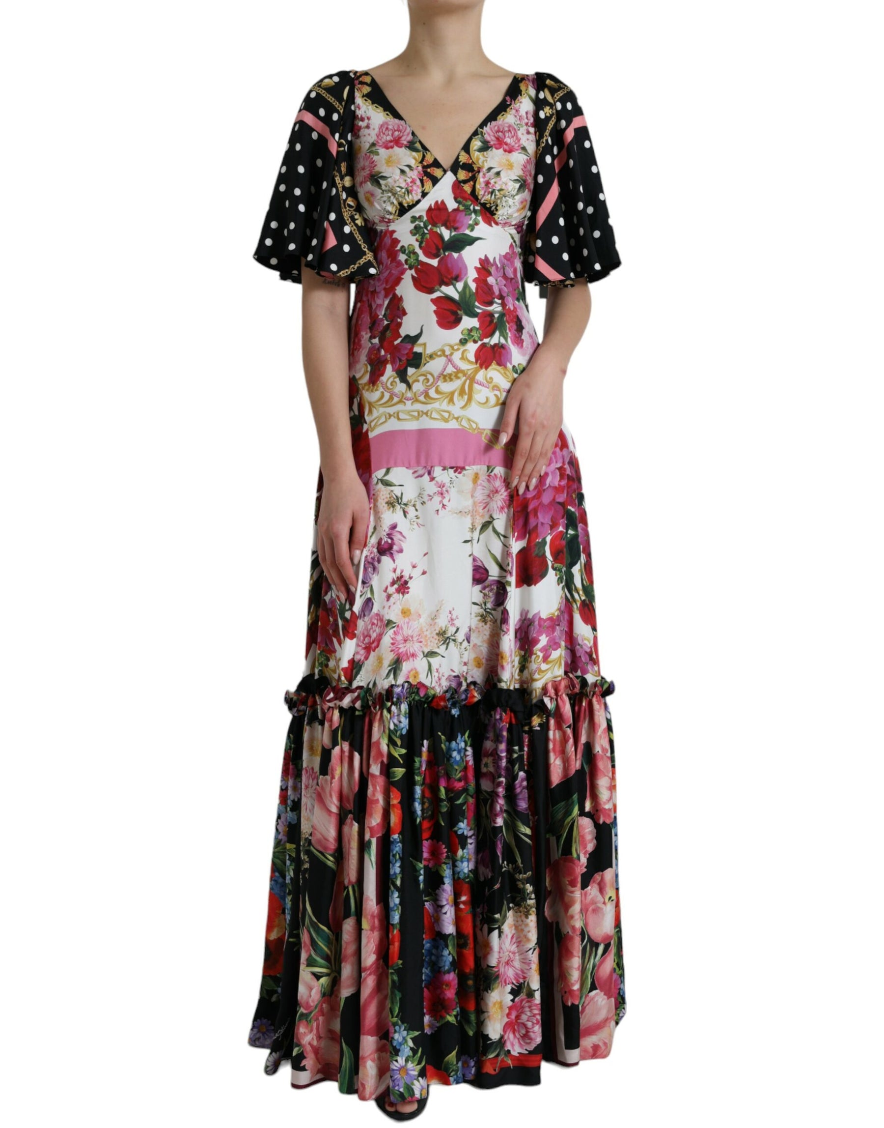 Dolce & Gabbana Multicolor Floral Print Silk Twill Gown Dress | Regal Royce