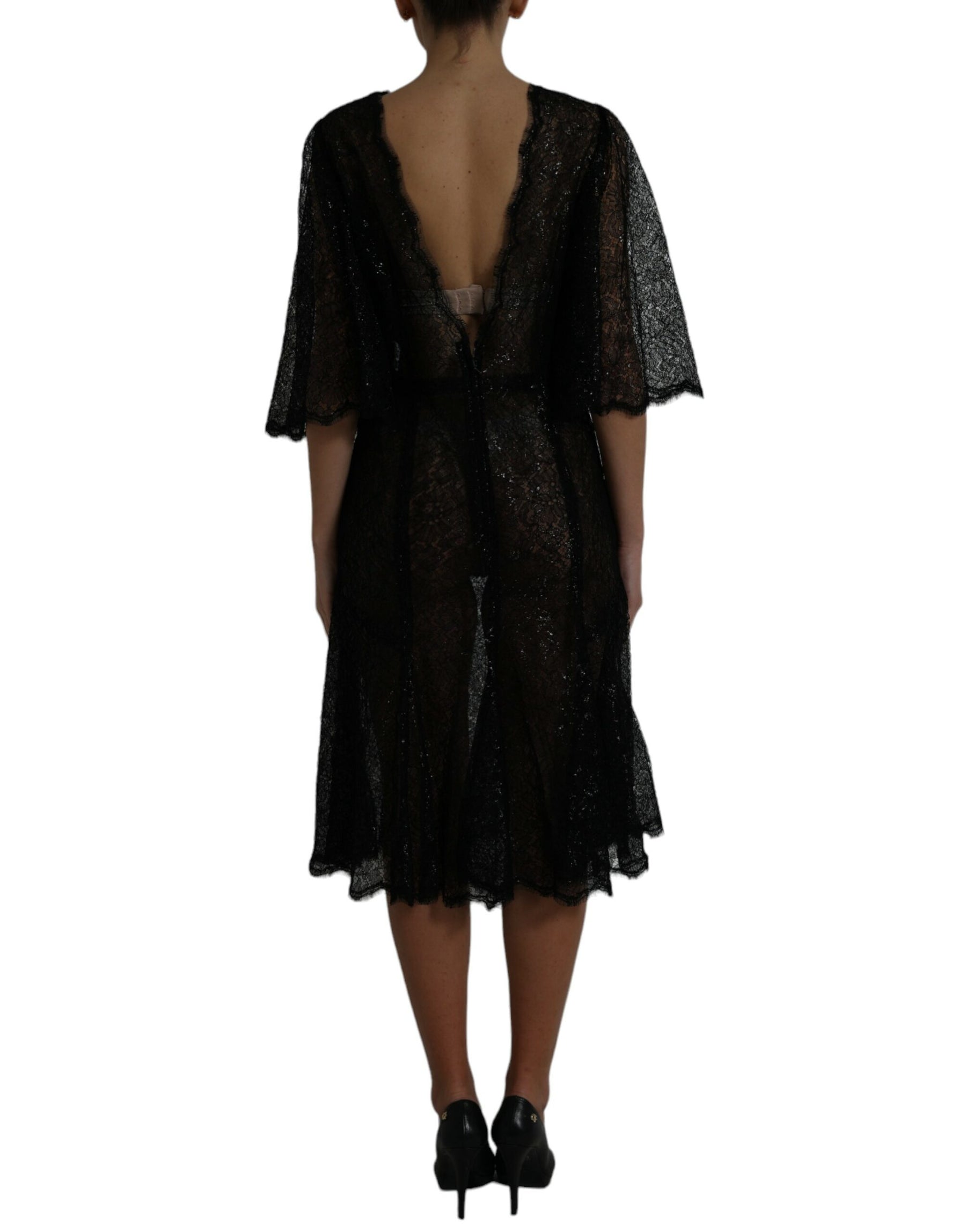 Dolce & Gabbana Black Floral Lace Sheer A-line Midi Dress | Regal Royce