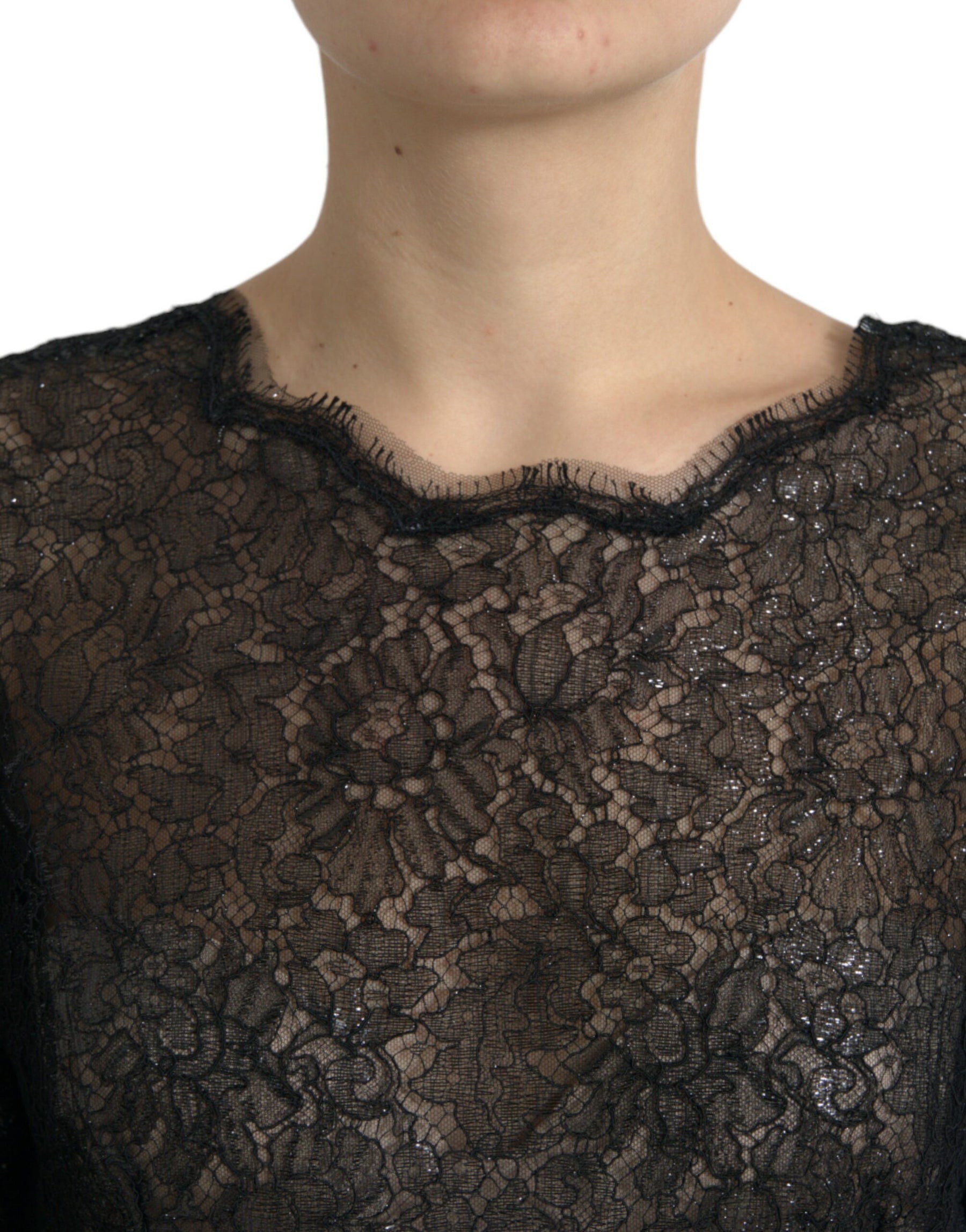 Dolce & Gabbana Black Floral Lace Sheer A-line Midi Dress | Regal Royce
