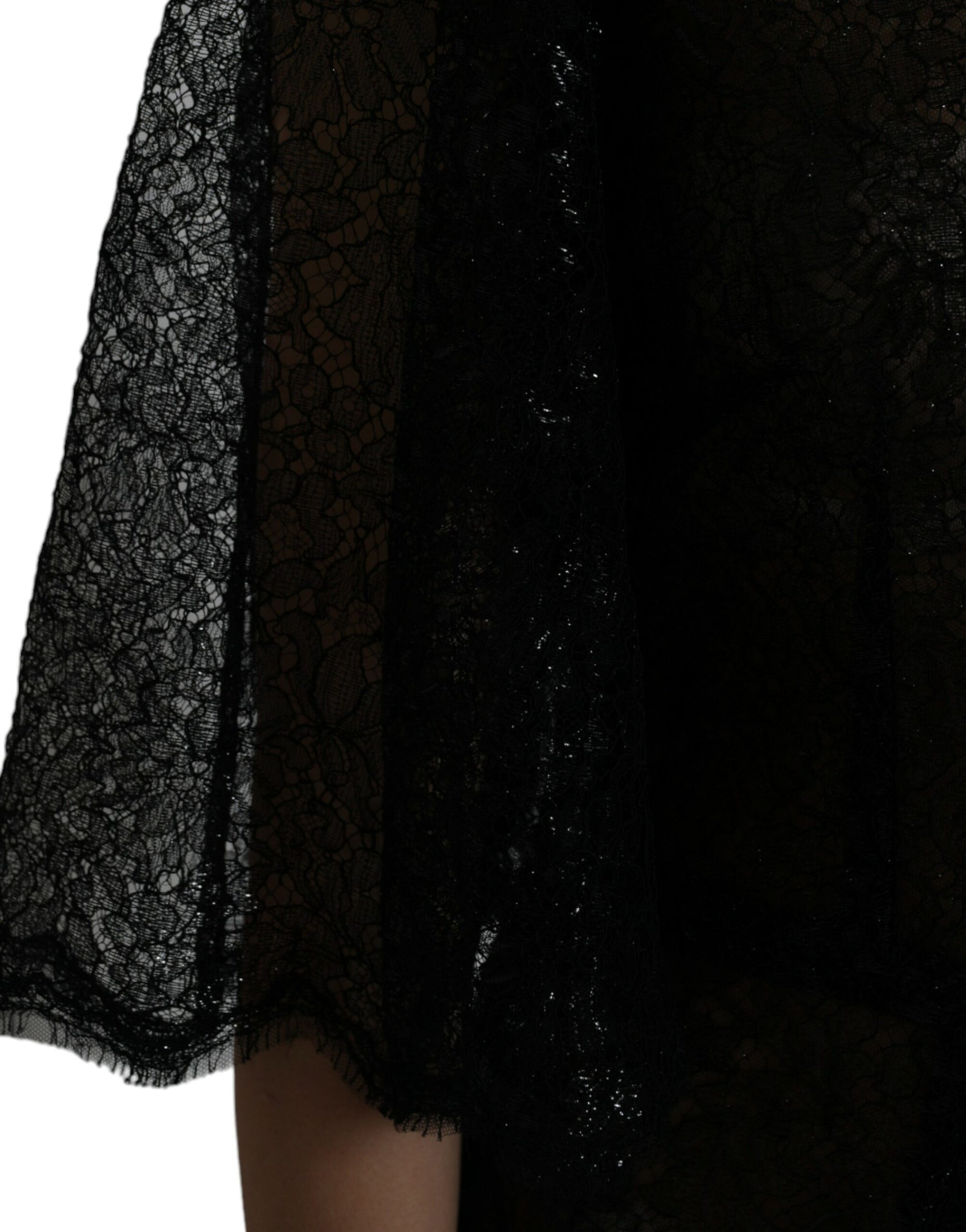 Dolce & Gabbana Black Floral Lace Sheer A-line Midi Dress | Regal Royce