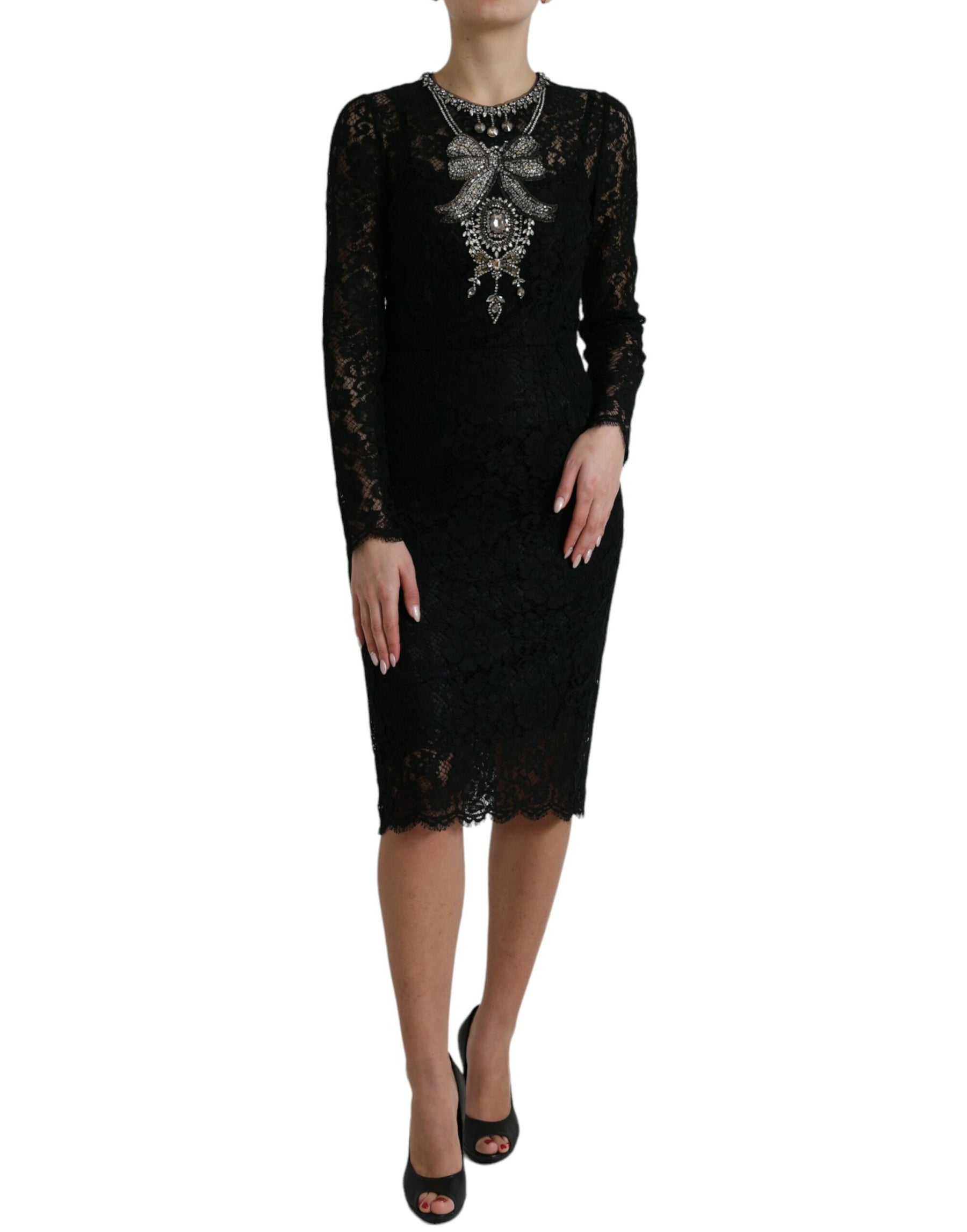 Dolce & Gabbana Black Lace Crystal Embellished Sheath Dress | Regal Royce