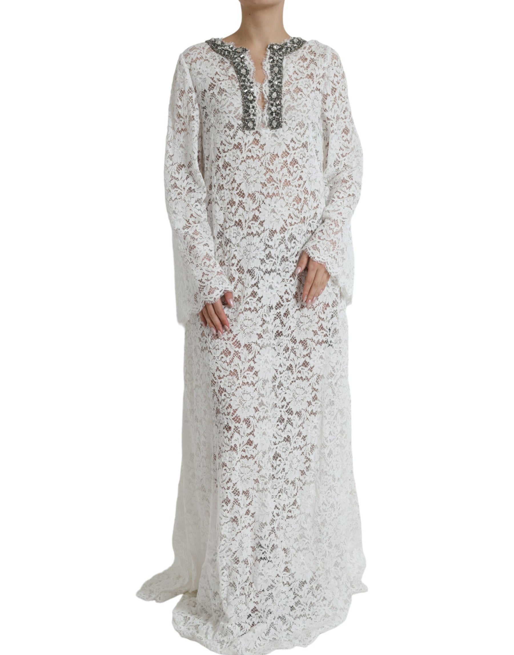 Dolce & Gabbana White Lace Crystal Embellished Shift Dress | Regal Royce