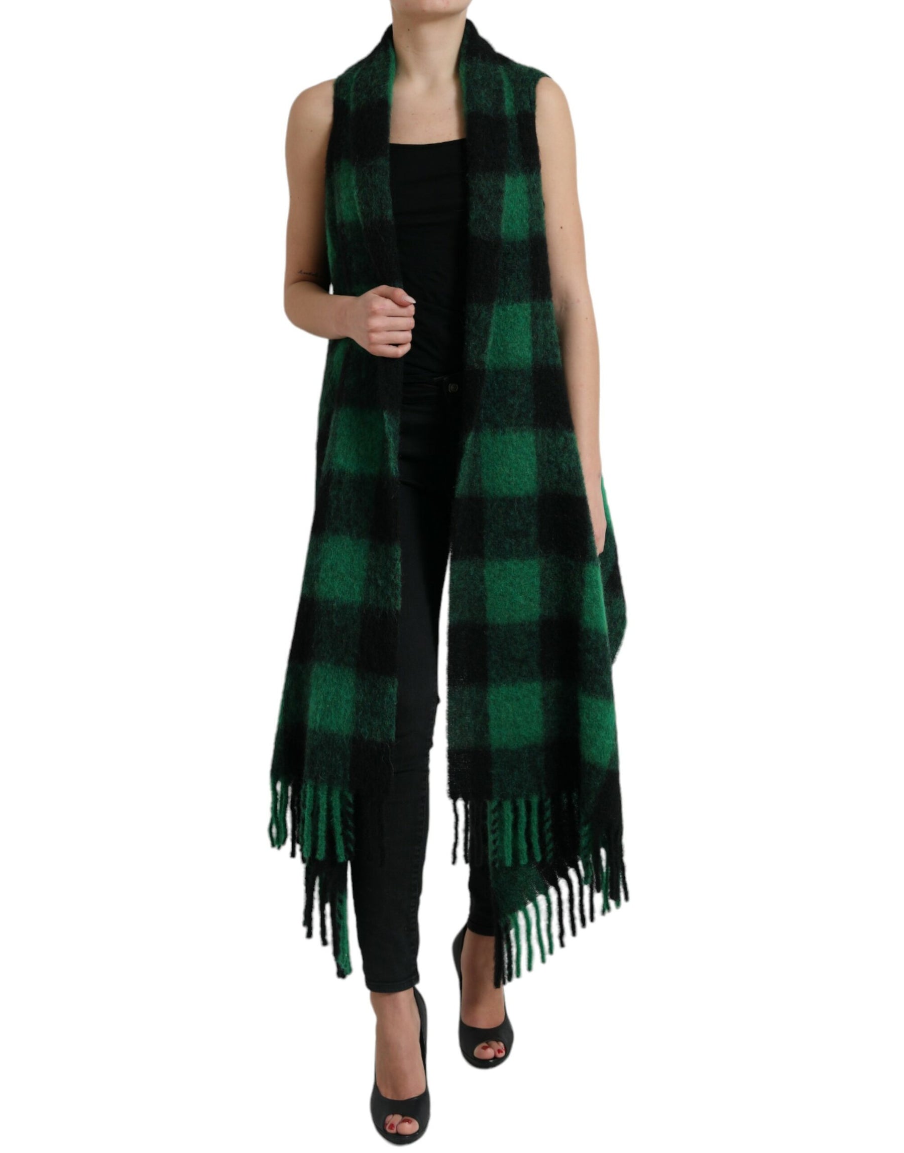 Dolce & Gabbana Black Green Buffalo Check Poncho Coat Jacket | Regal Royce