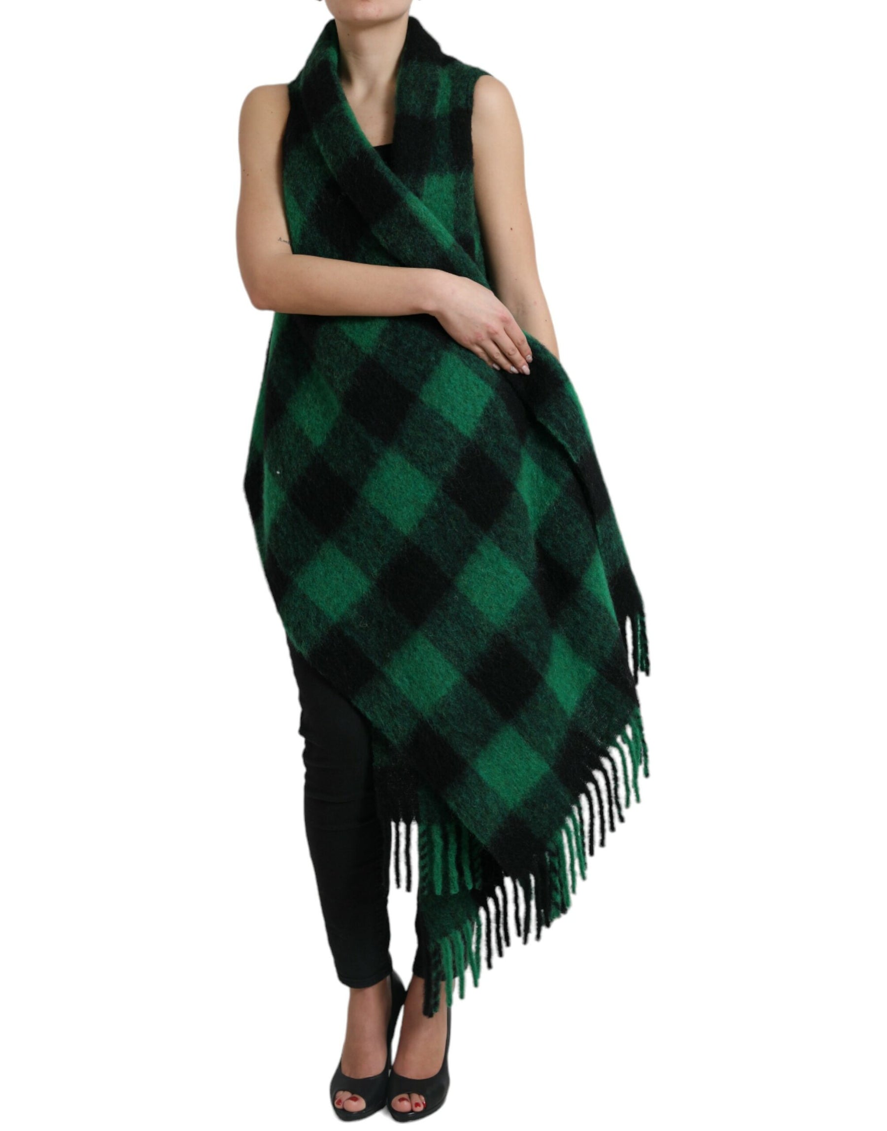 Dolce & Gabbana Black Green Buffalo Check Poncho Coat Jacket | Regal Royce