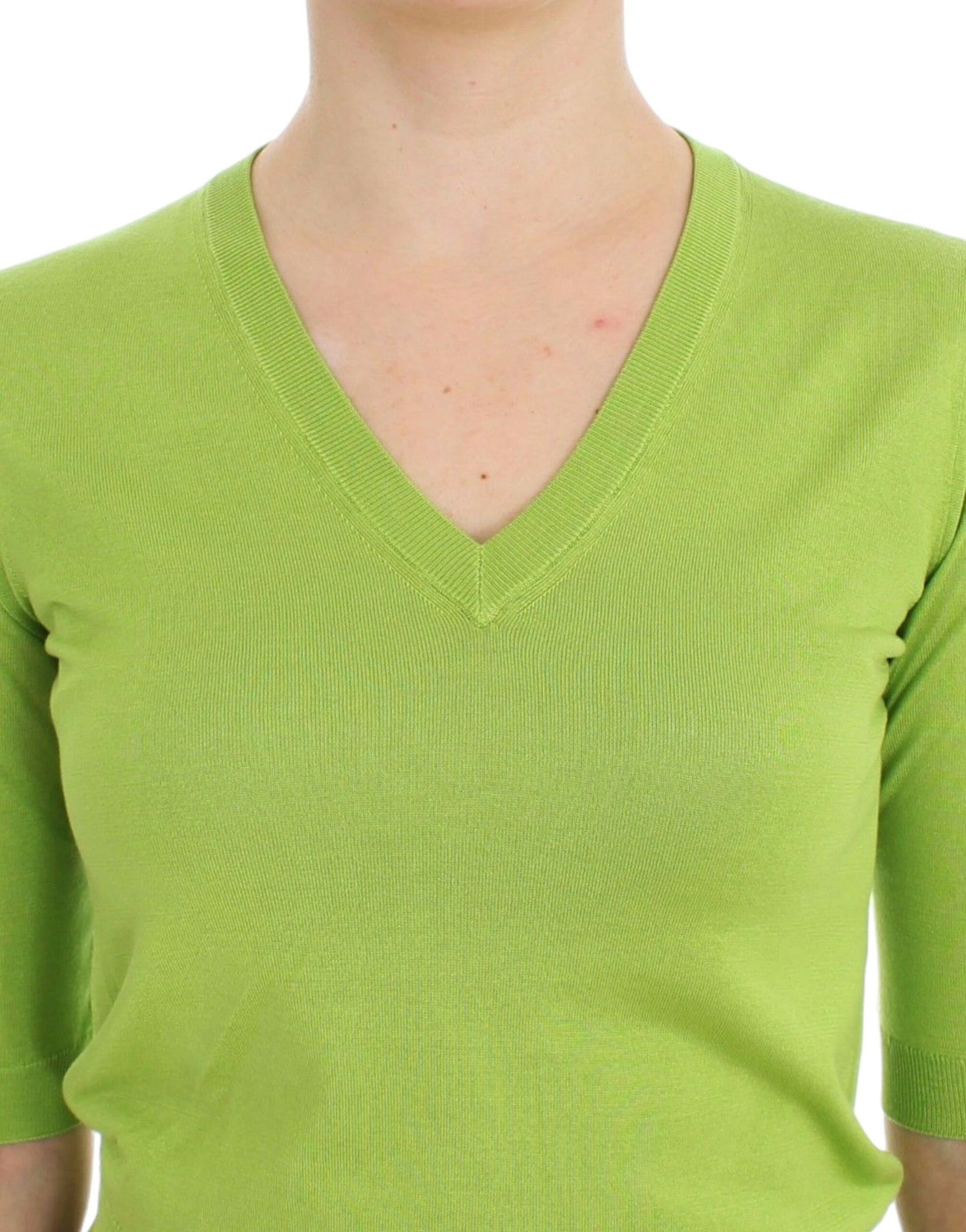 Dolce & Gabbana Green Wool V-neck Pullover Sweater Top | Regal Royce