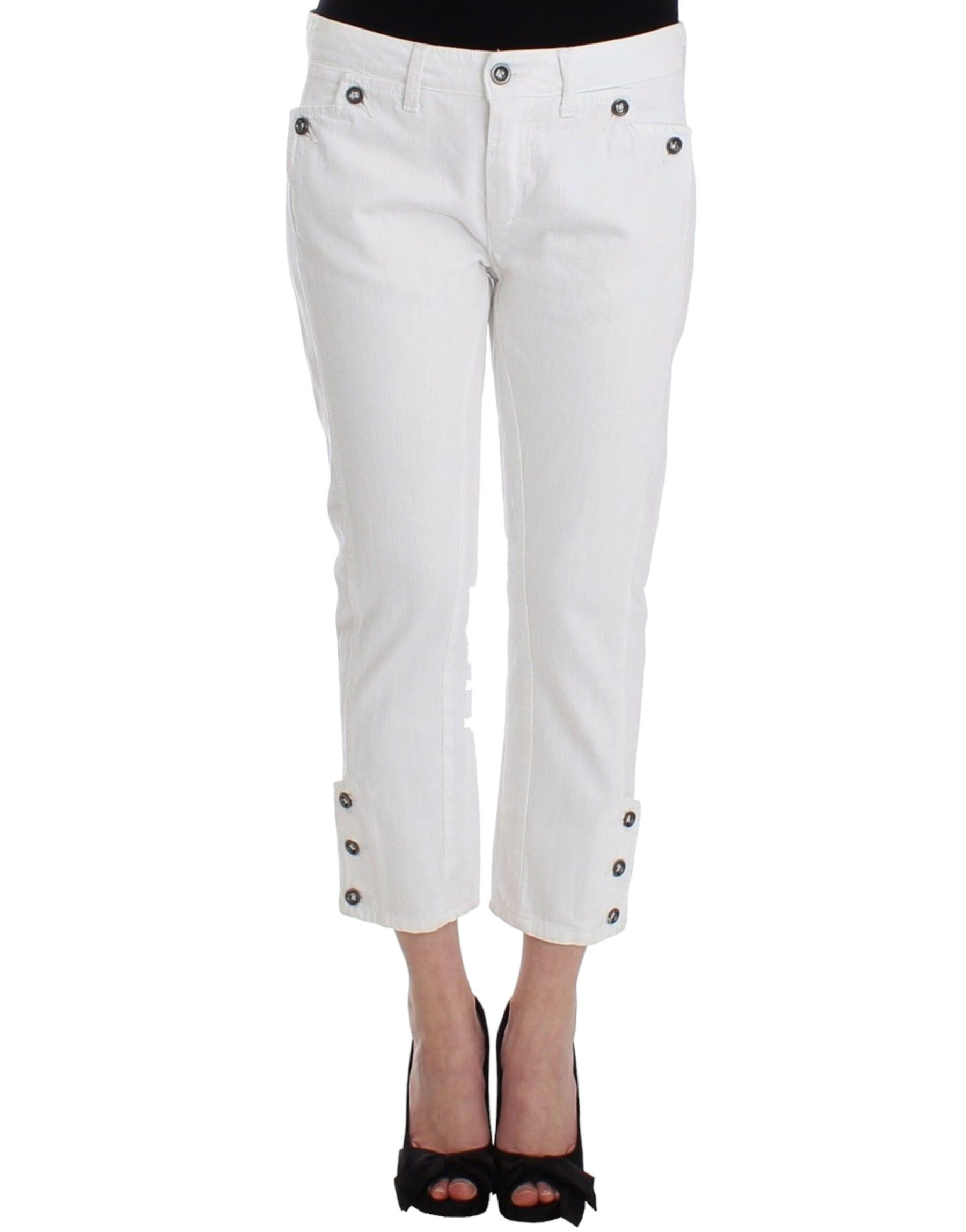 Ermanno Scervino White Cropped Jeans Denim Pants Branded Capri | Regal Royce