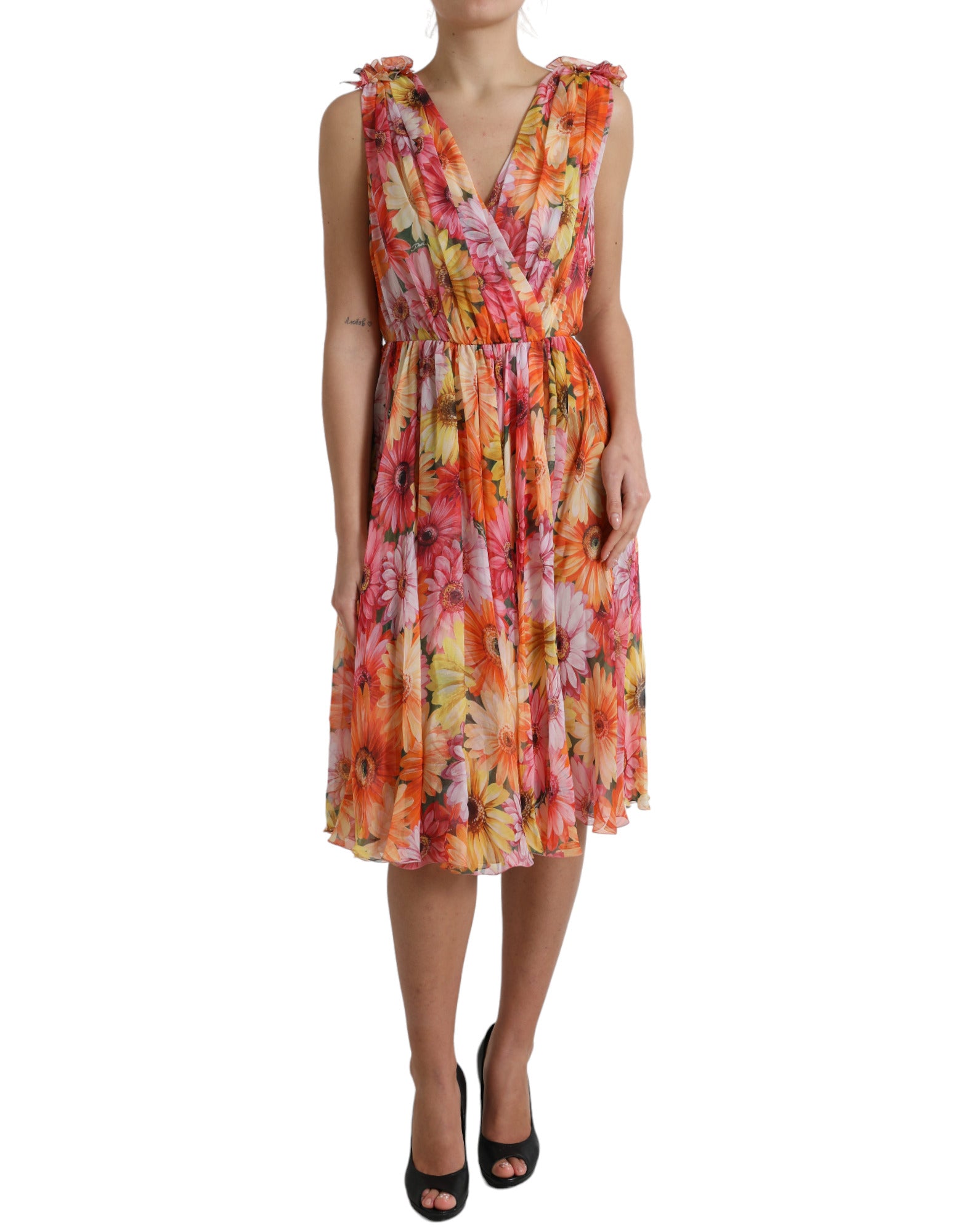 Dolce & Gabbana Multicolor Sunflower Print Silk Midi Dress | Regal Royce