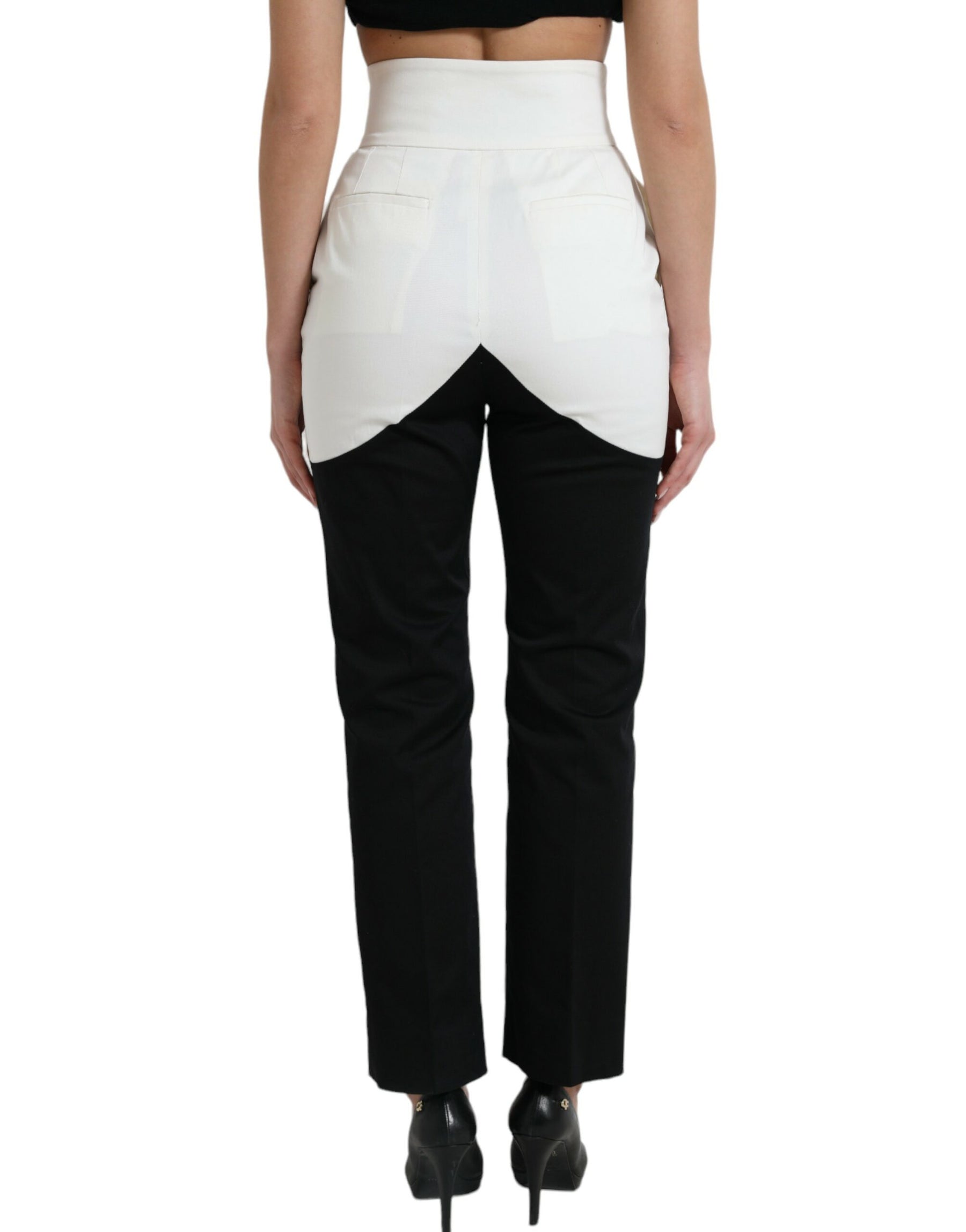 Dolce & Gabbana Black White Cotton Cut Out Waist Tapered Pants | Regal Royce