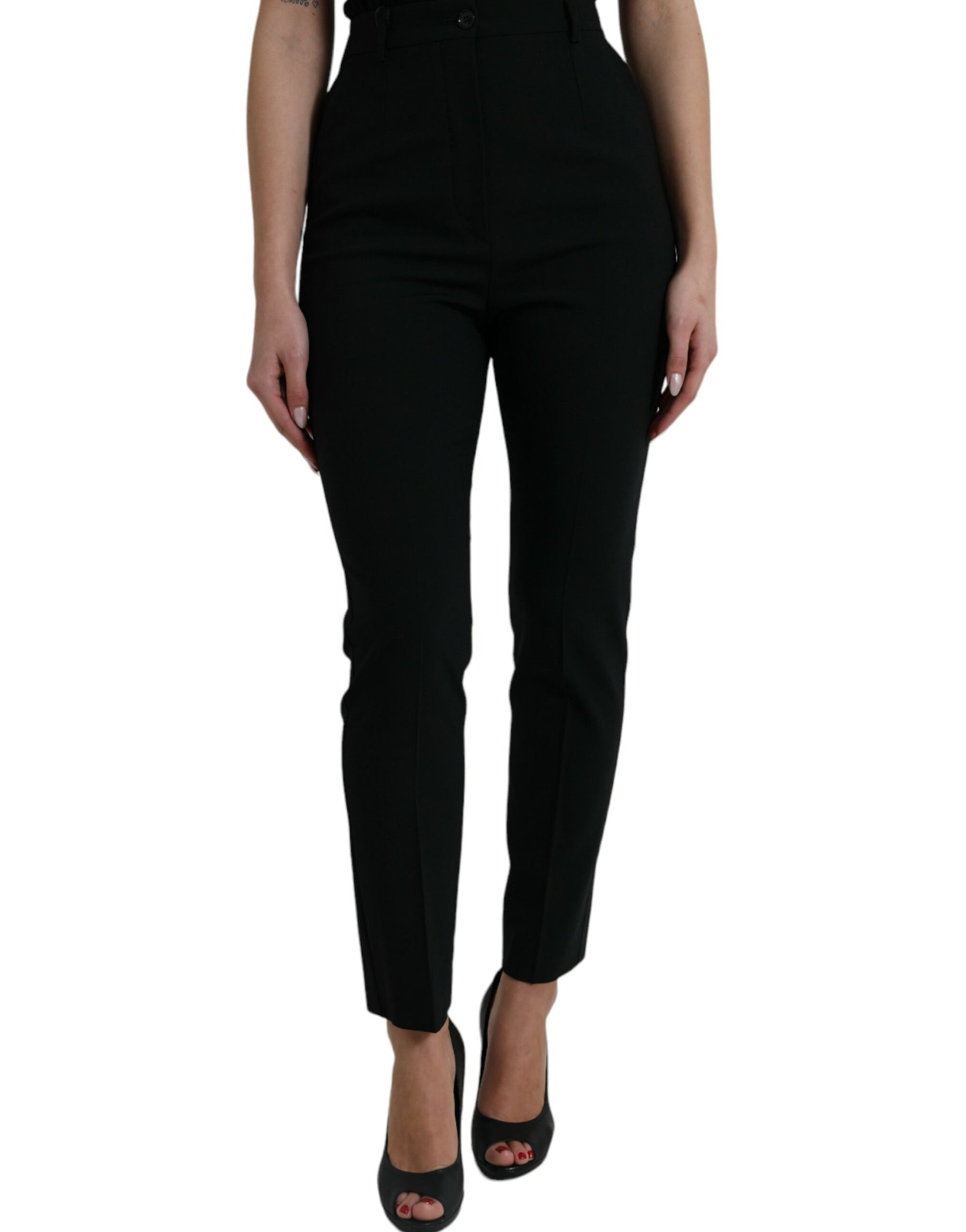 Dolce & Gabbana Black Wool High Waist Tapered Pants | Regal Royce