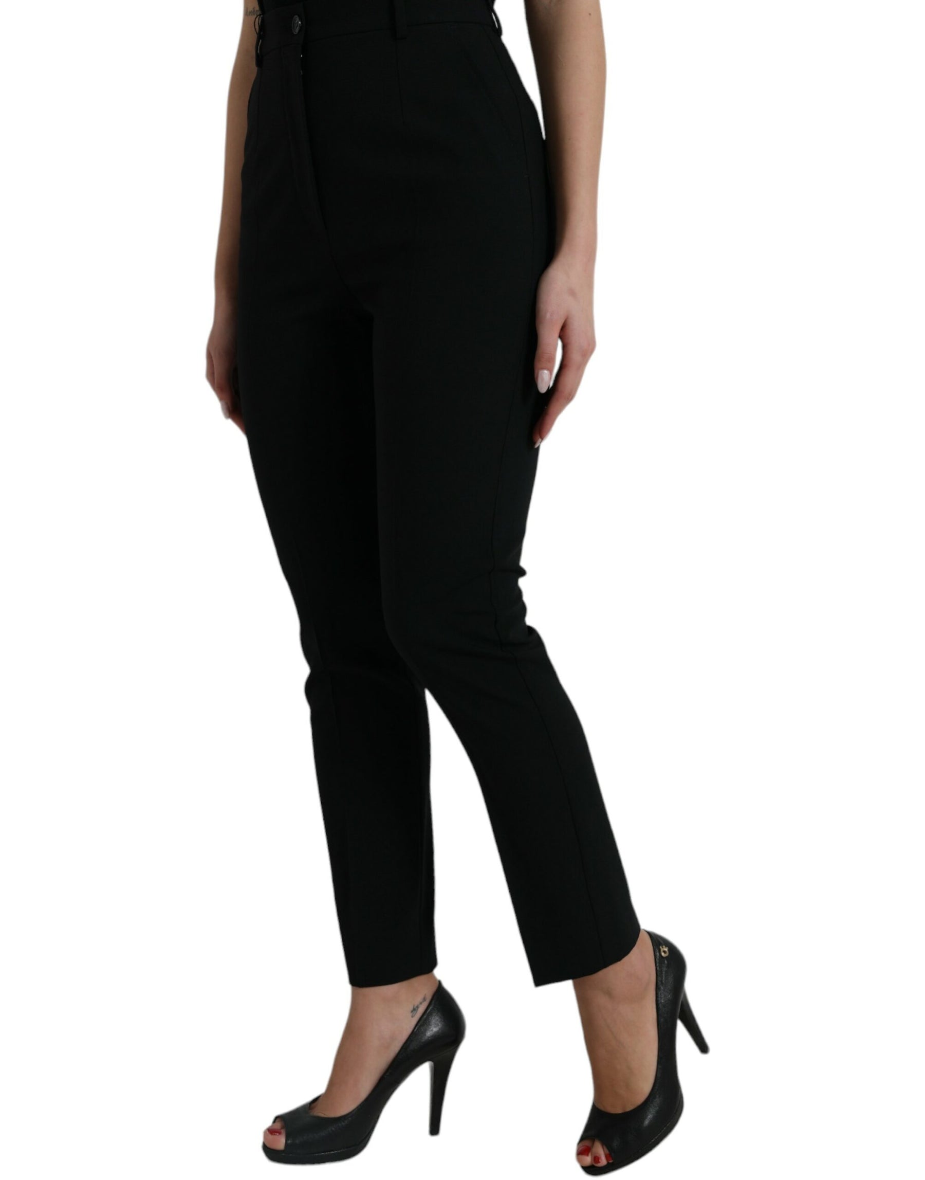 Dolce & Gabbana Black Wool High Waist Tapered Pants | Regal Royce