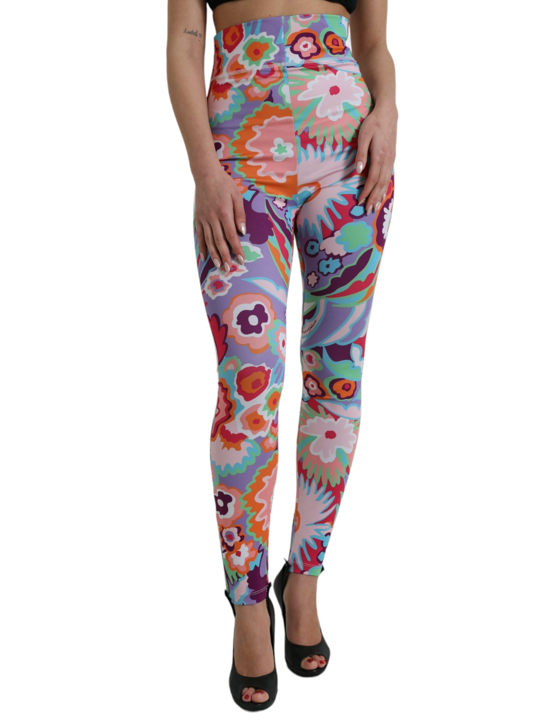 Dolce & Gabbana Multicolor Floral High Waist Leggings Pants | Regal Royce