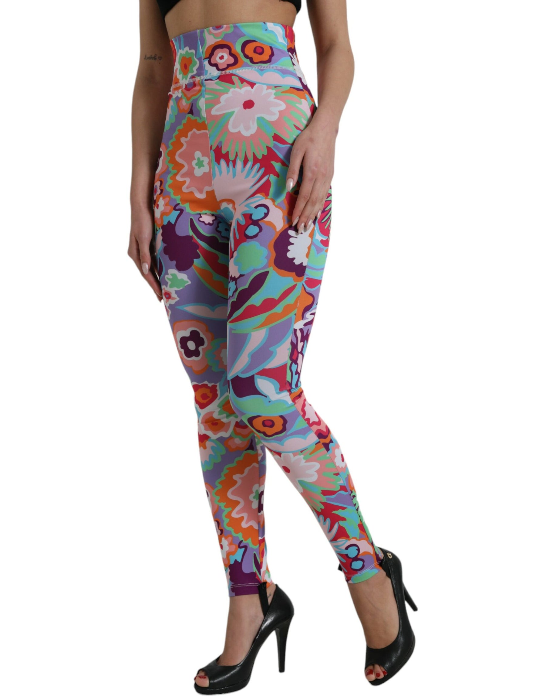 Dolce & Gabbana Multicolor Floral High Waist Leggings Pants | Regal Royce