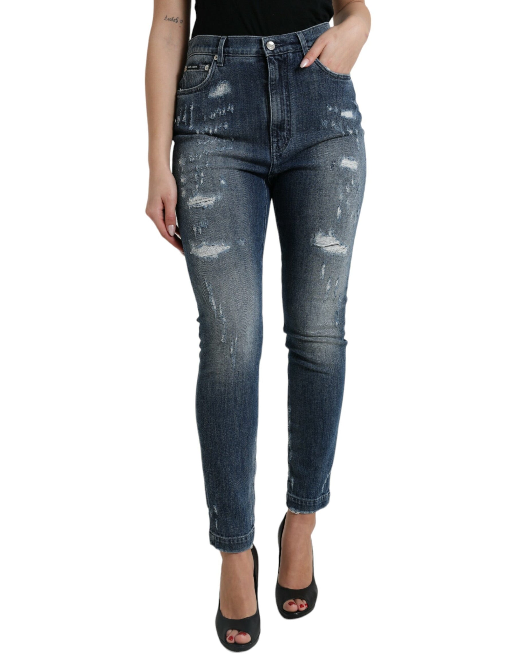 Dolce & Gabbana Dark Blue Distressed GRACE Skinny Denim Jeans | Regal Royce