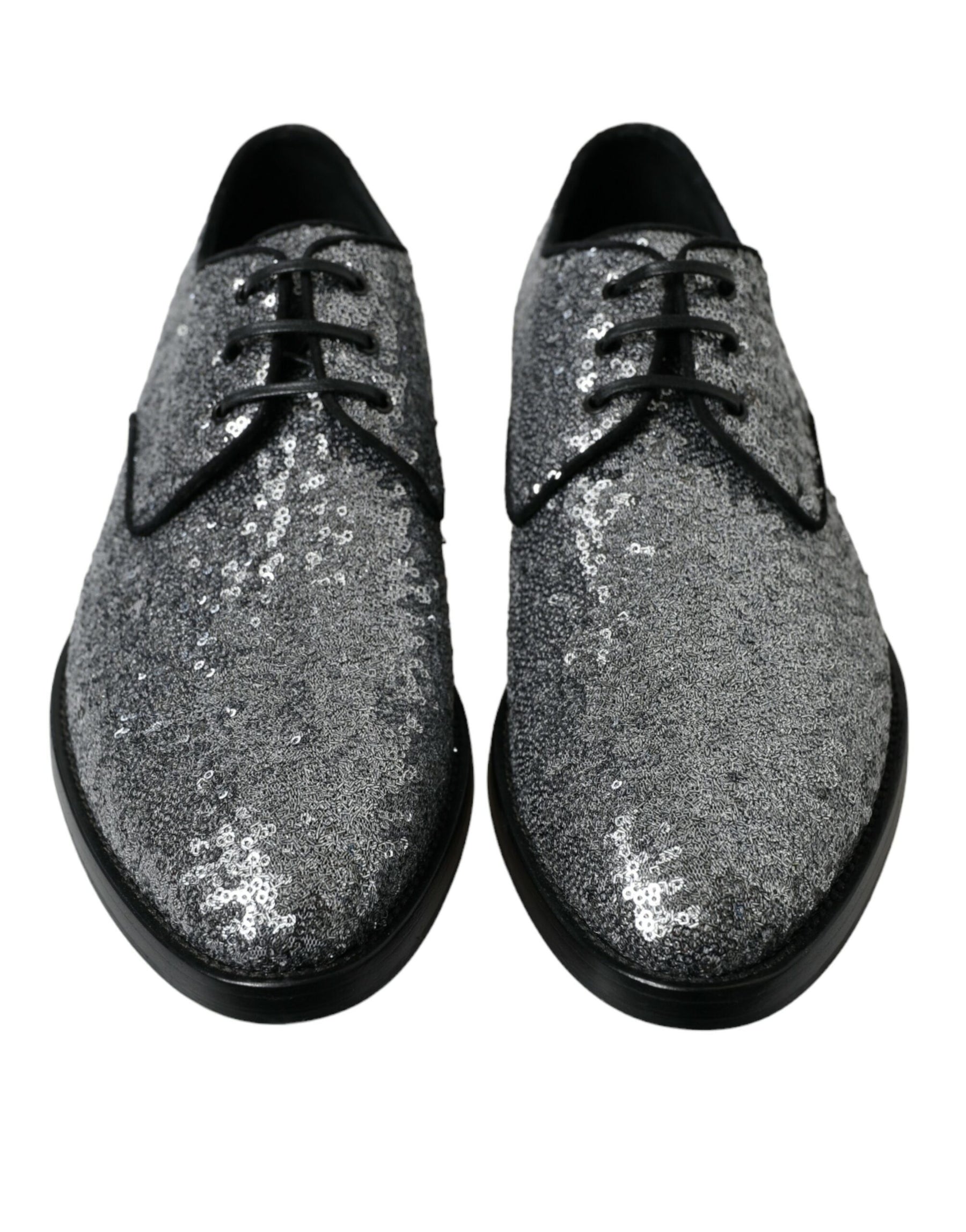 Dolce & Gabbana Silver Sequined Lace Up Men Derby Dress Shoes | Regal Royce