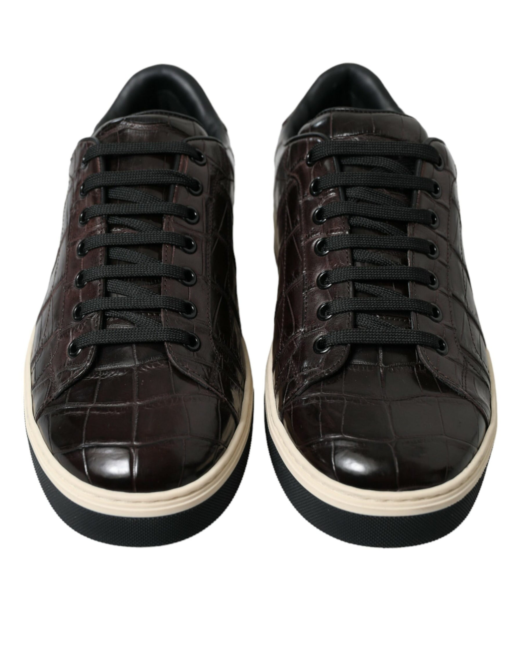 Dolce & Gabbana Brown Croc Exotic Leather Men Casual Sneakers Shoes | Regal Royce