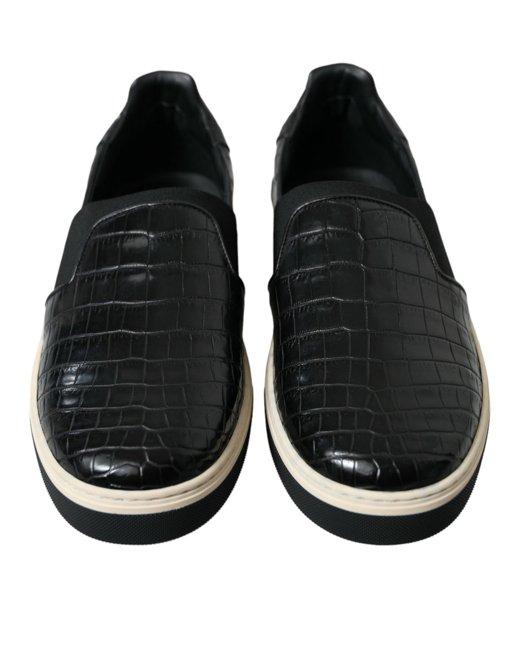 Dolce & Gabbana Black Croc Exotic Leather Sneakers Shoes | Regal Royce