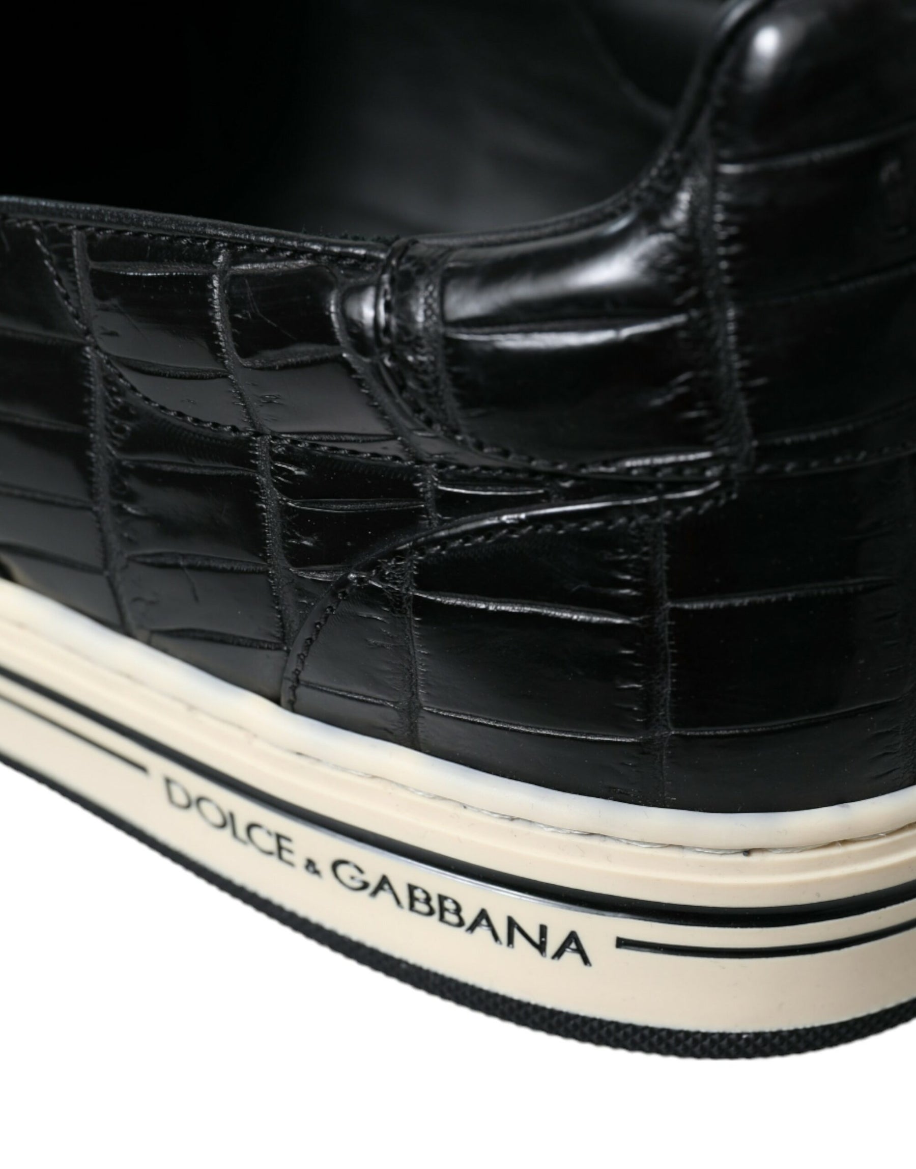 Dolce & Gabbana Black Croc Exotic Leather Sneakers Shoes | Regal Royce