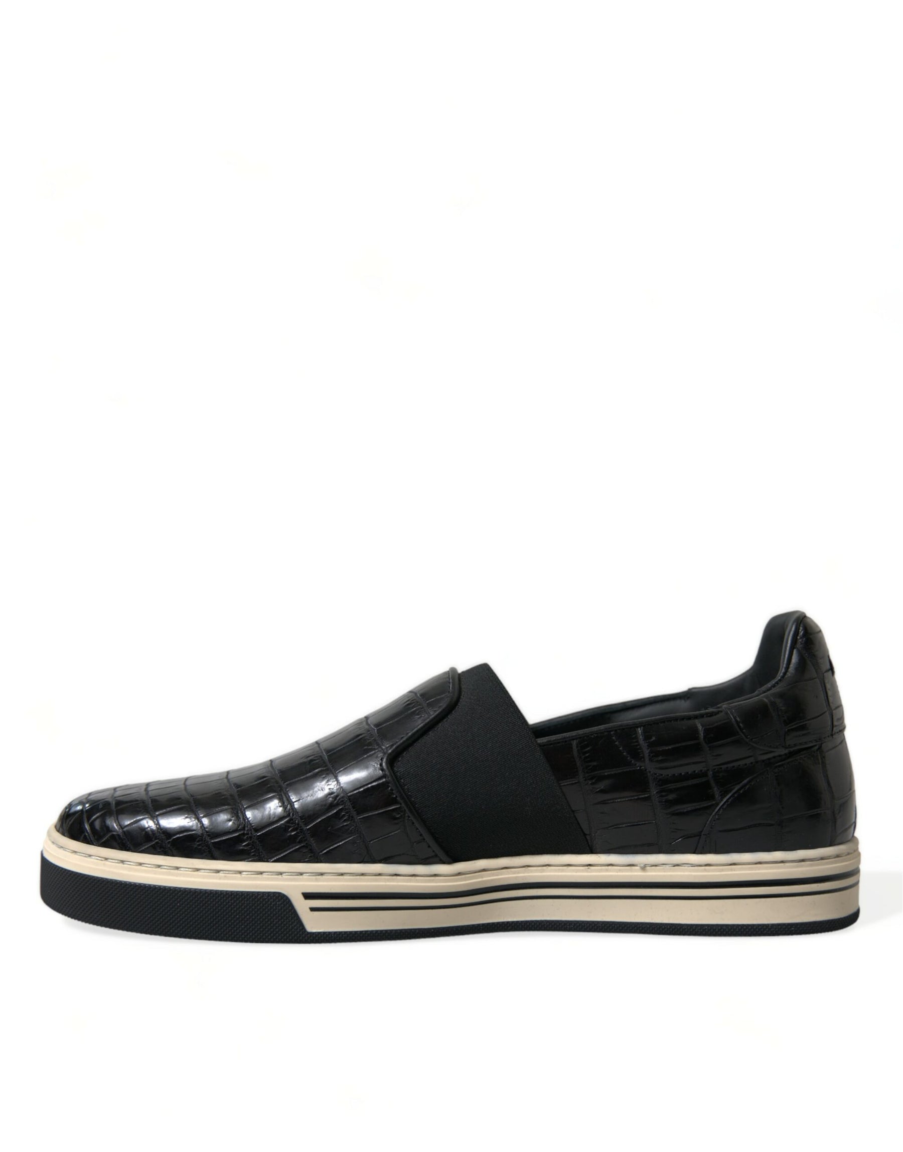 Dolce & Gabbana Black Croc Exotic Leather Sneakers Shoes | Regal Royce