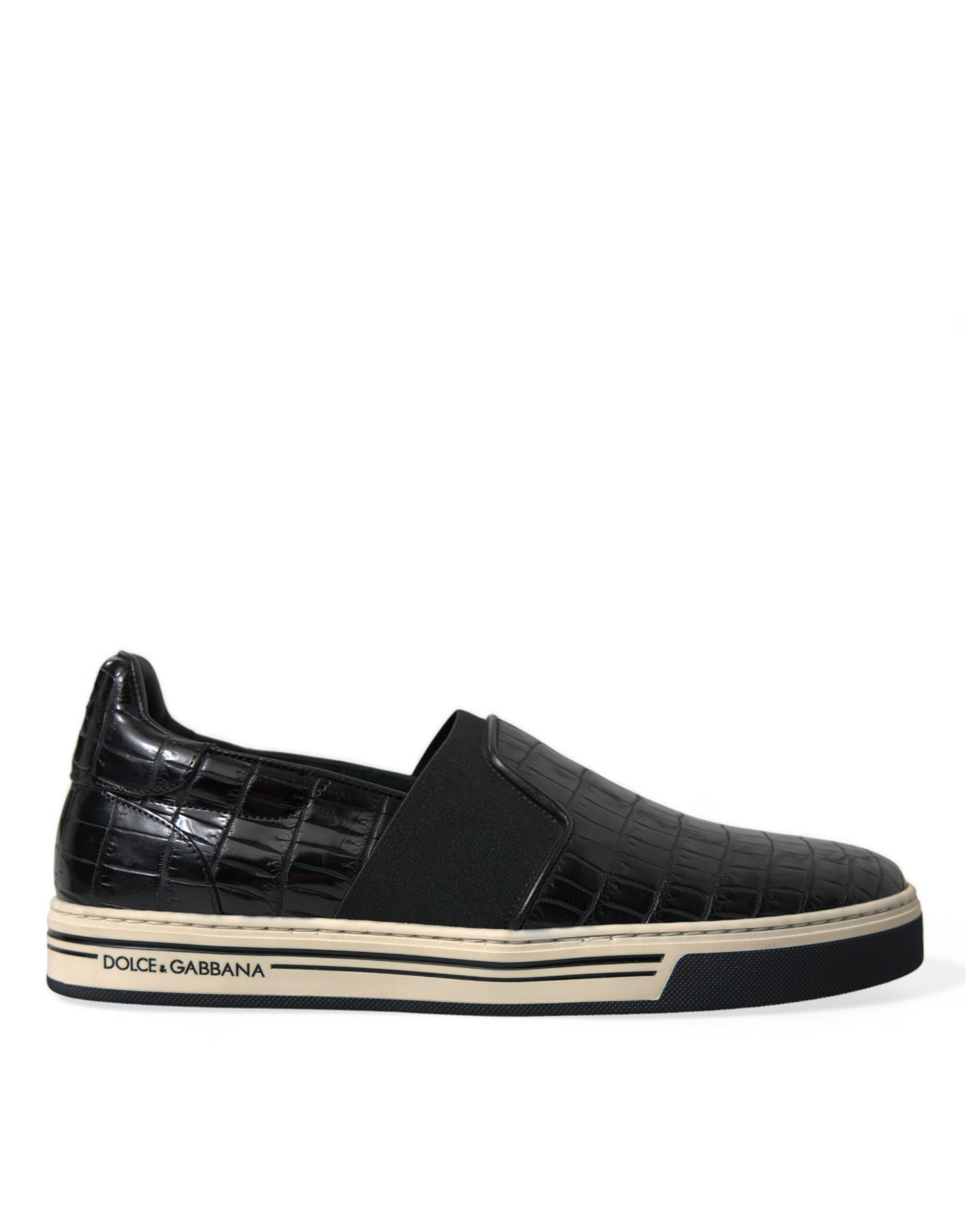Dolce & Gabbana Black Croc Exotic Leather Sneakers Shoes | Regal Royce