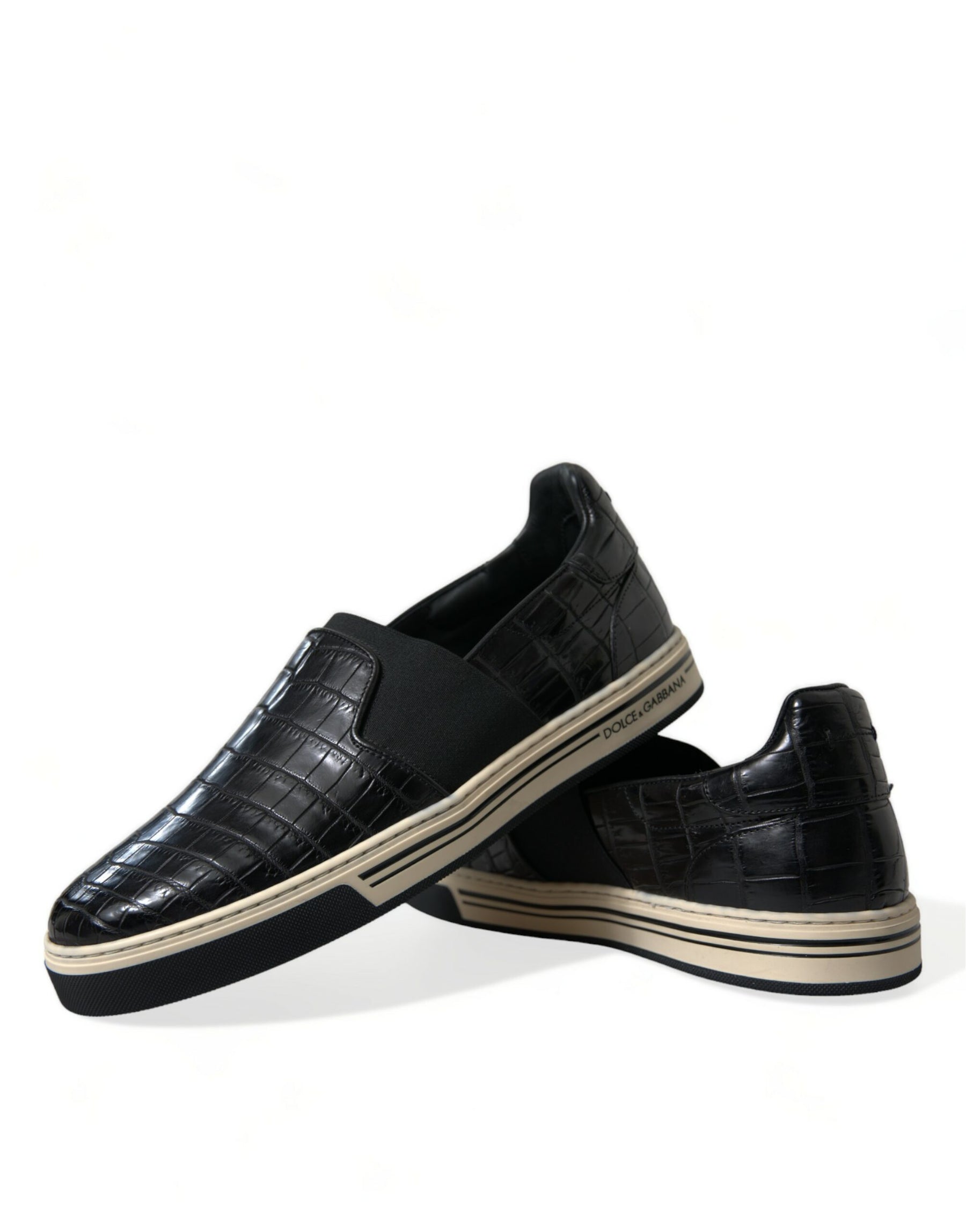 Dolce & Gabbana Black Croc Exotic Leather Sneakers Shoes | Regal Royce