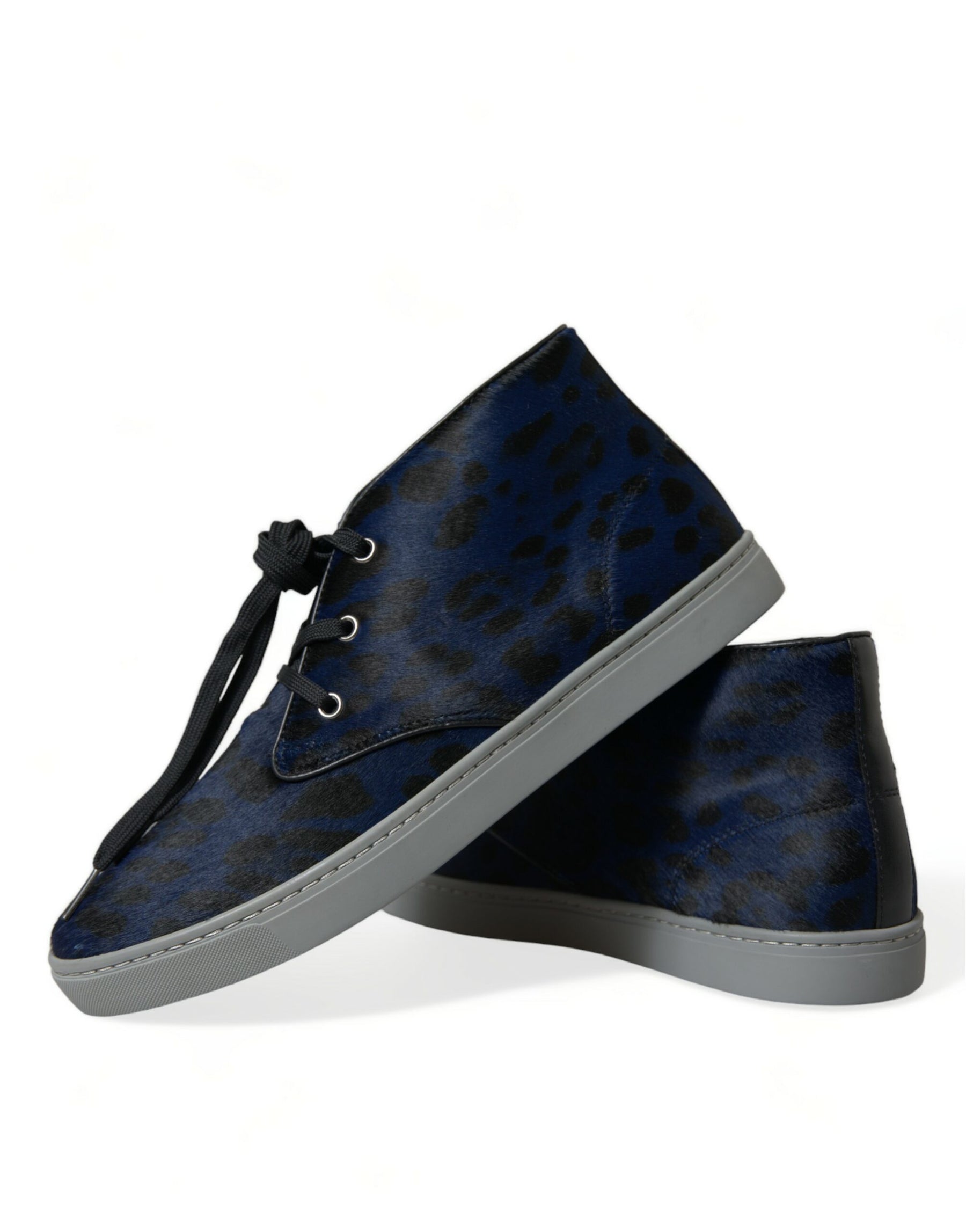 Dolce & Gabbana Blue Calfskin Leopard Mid Top Sneakers Shoes | Regal Royce