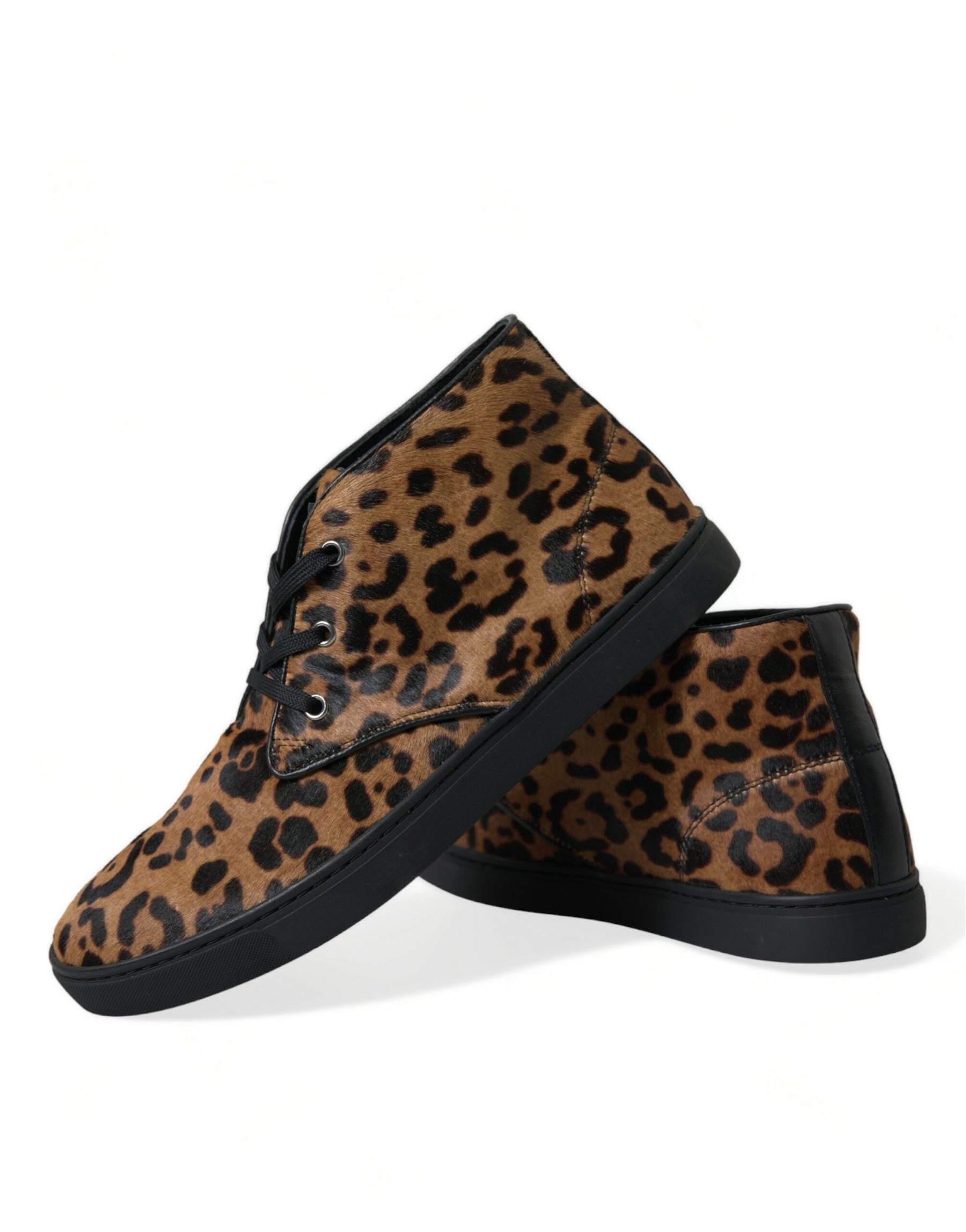 Dolce & Gabbana Brown Leopard Pony Hair Leather Sneakers Shoes | Regal Royce