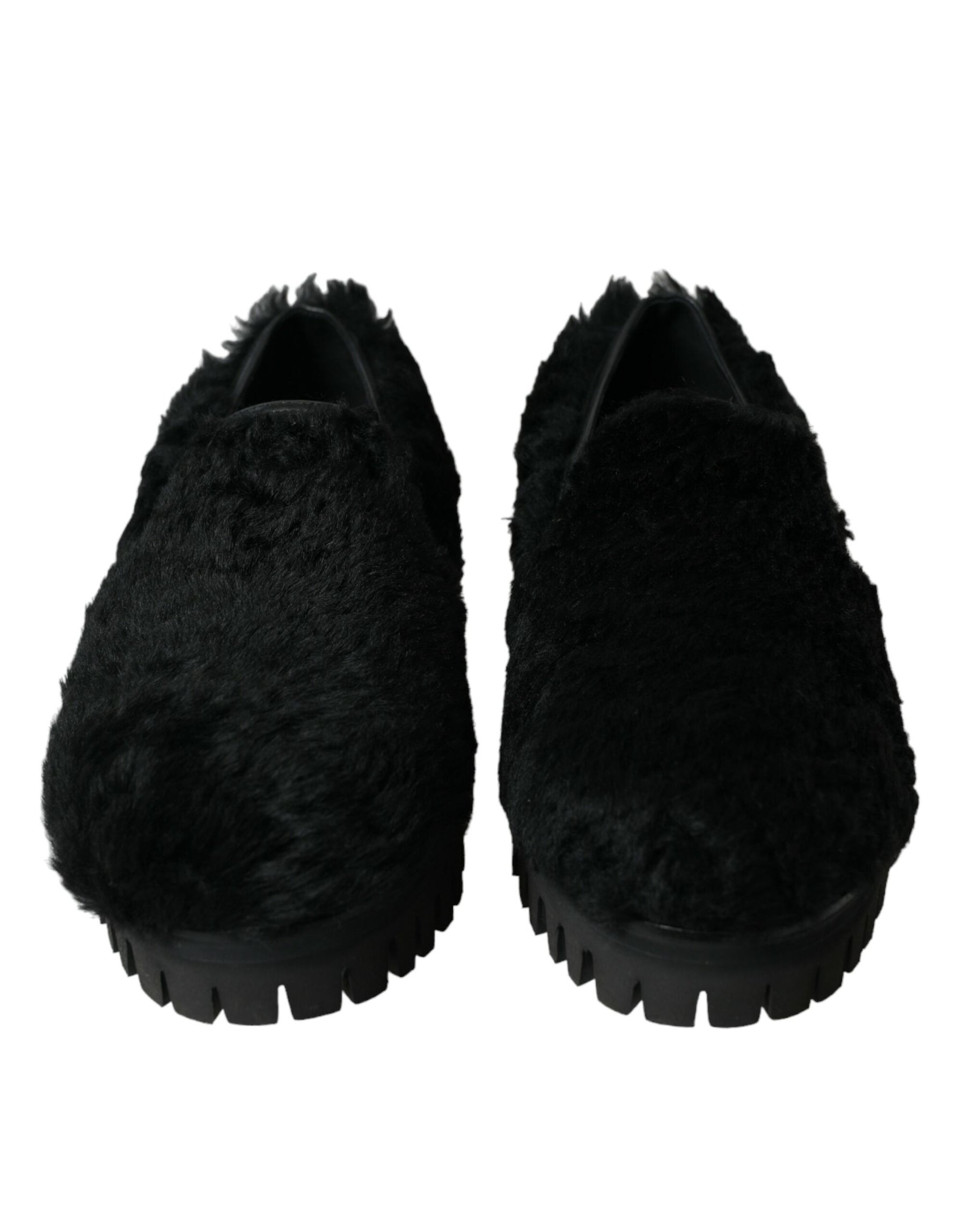 Dolce & Gabbana Black Fur Leather Slippers Dress Shoes | Regal Royce