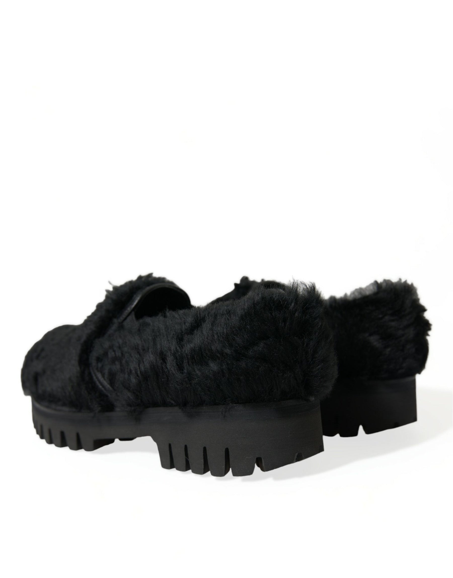 Dolce & Gabbana Black Fur Leather Slippers Dress Shoes | Regal Royce