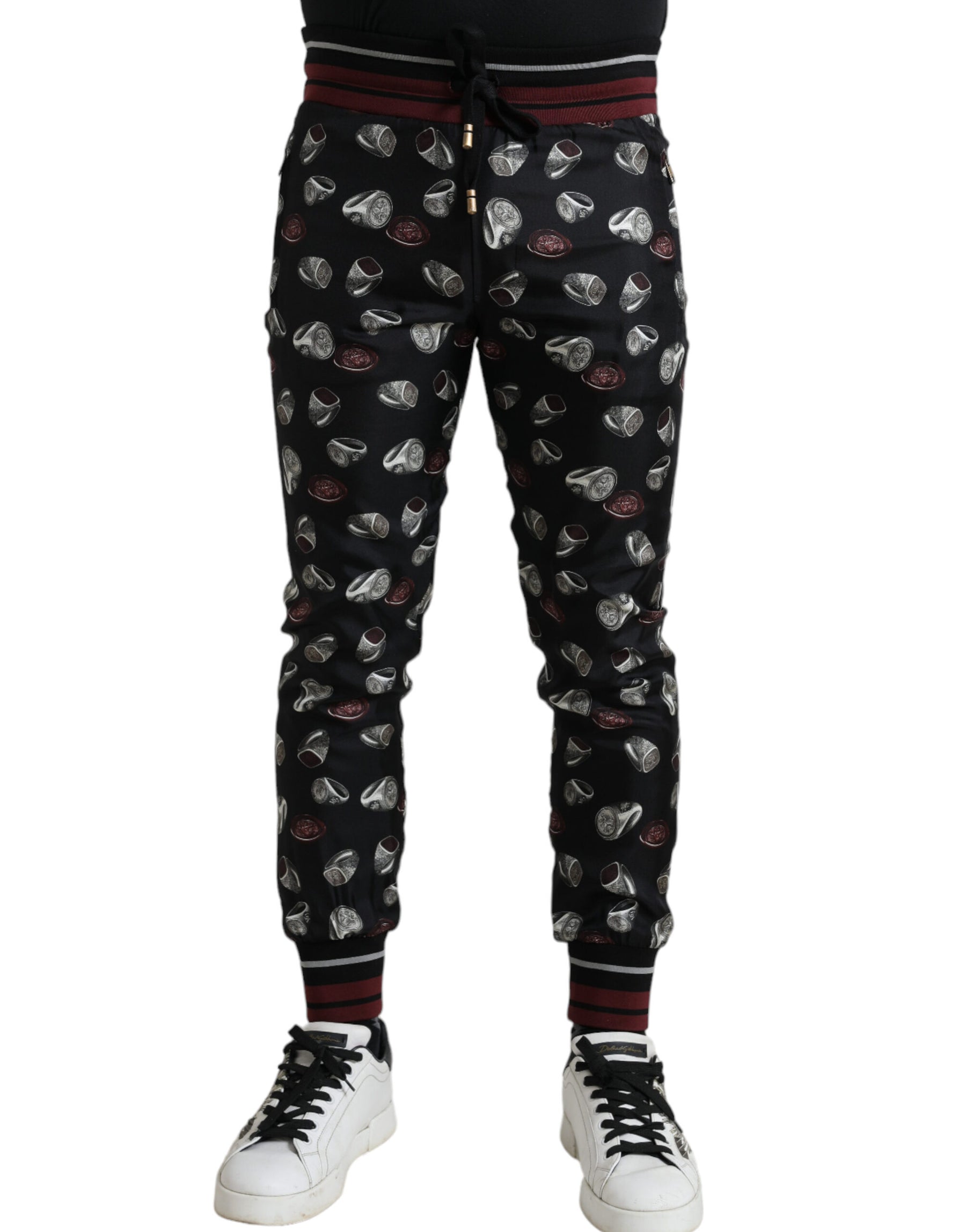 Dolce & Gabbana Black Ring Silk Jogging Trousers Pants | Regal Royce