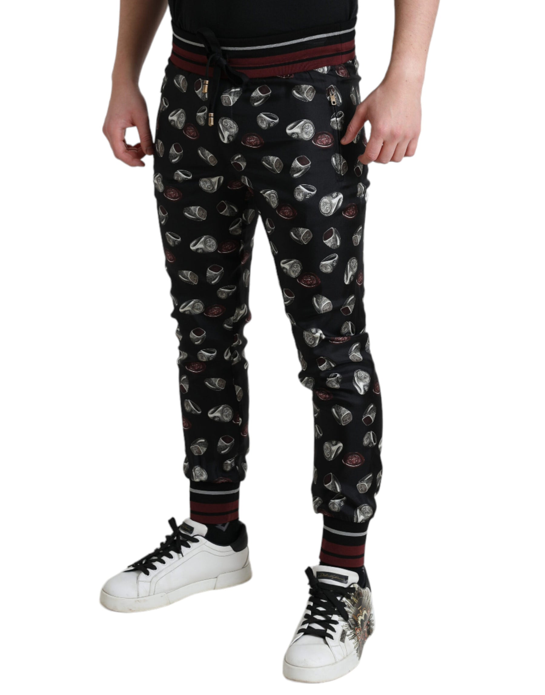 Dolce & Gabbana Black Ring Silk Jogging Trousers Pants | Regal Royce