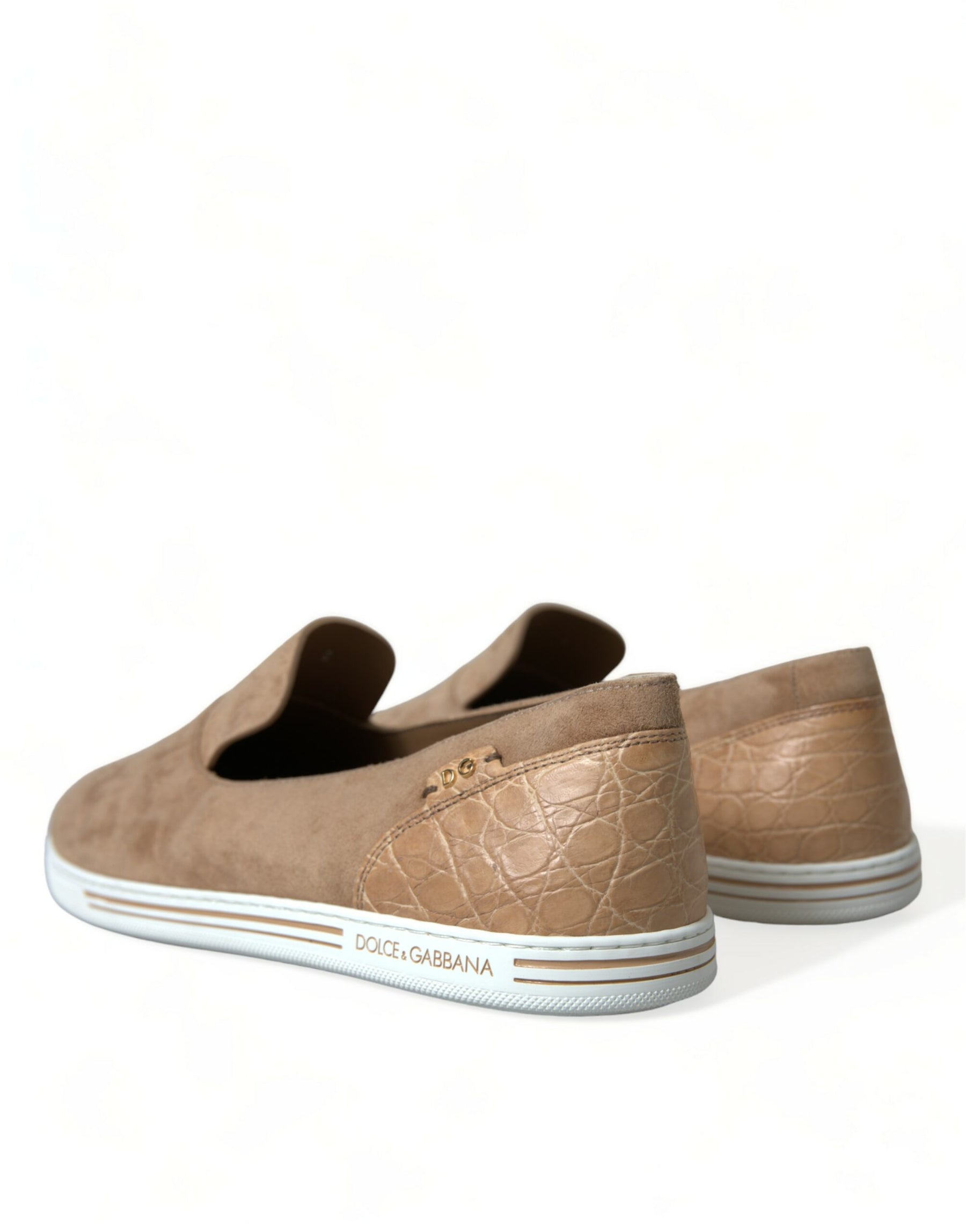 Dolce & Gabbana Beige Suede Caiman Men Loafers Slippers Shoes | Regal Royce
