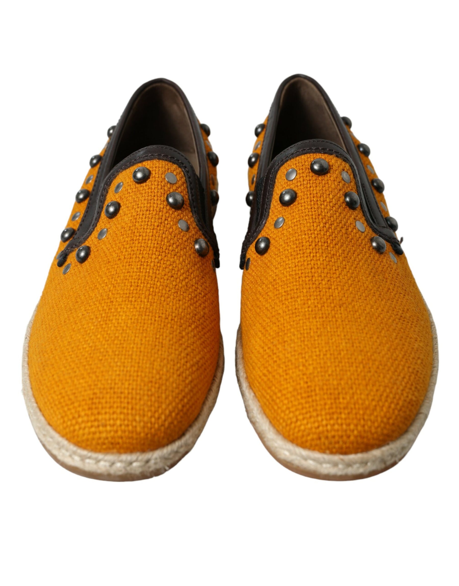 Dolce & Gabbana Orange Linen Leather Studded Loafers Shoes | Regal Royce