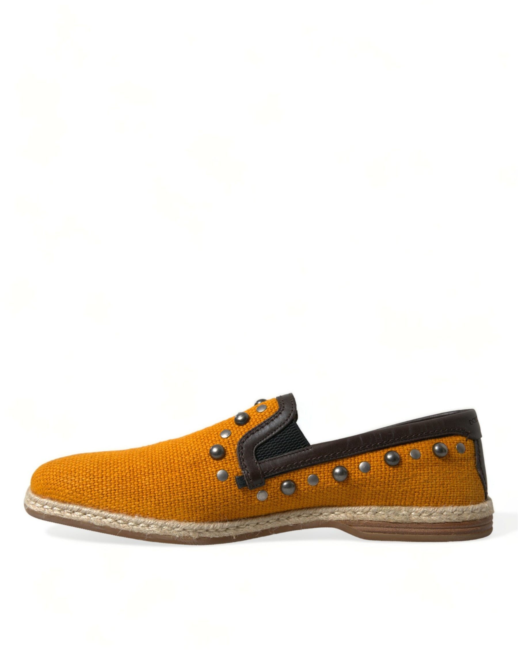Dolce & Gabbana Orange Linen Leather Studded Loafers Shoes | Regal Royce