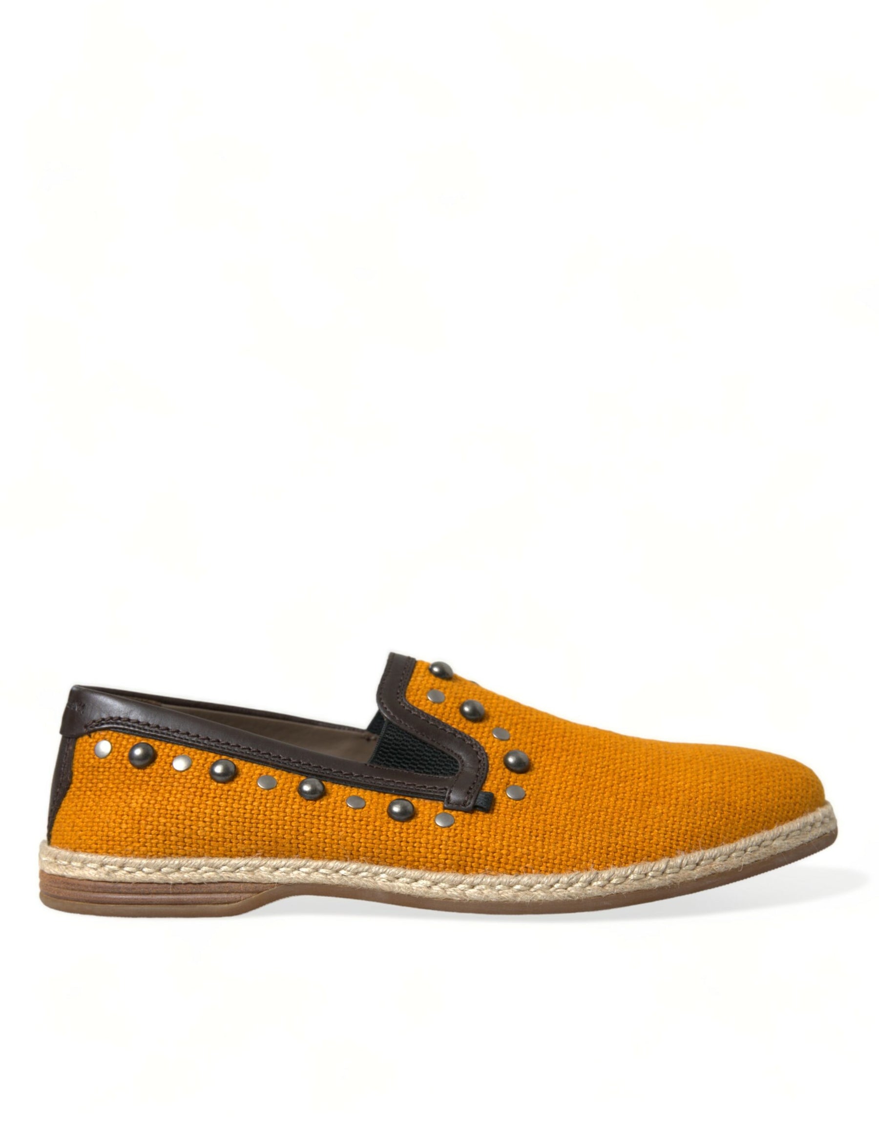 Dolce & Gabbana Orange Linen Leather Studded Loafers Shoes | Regal Royce