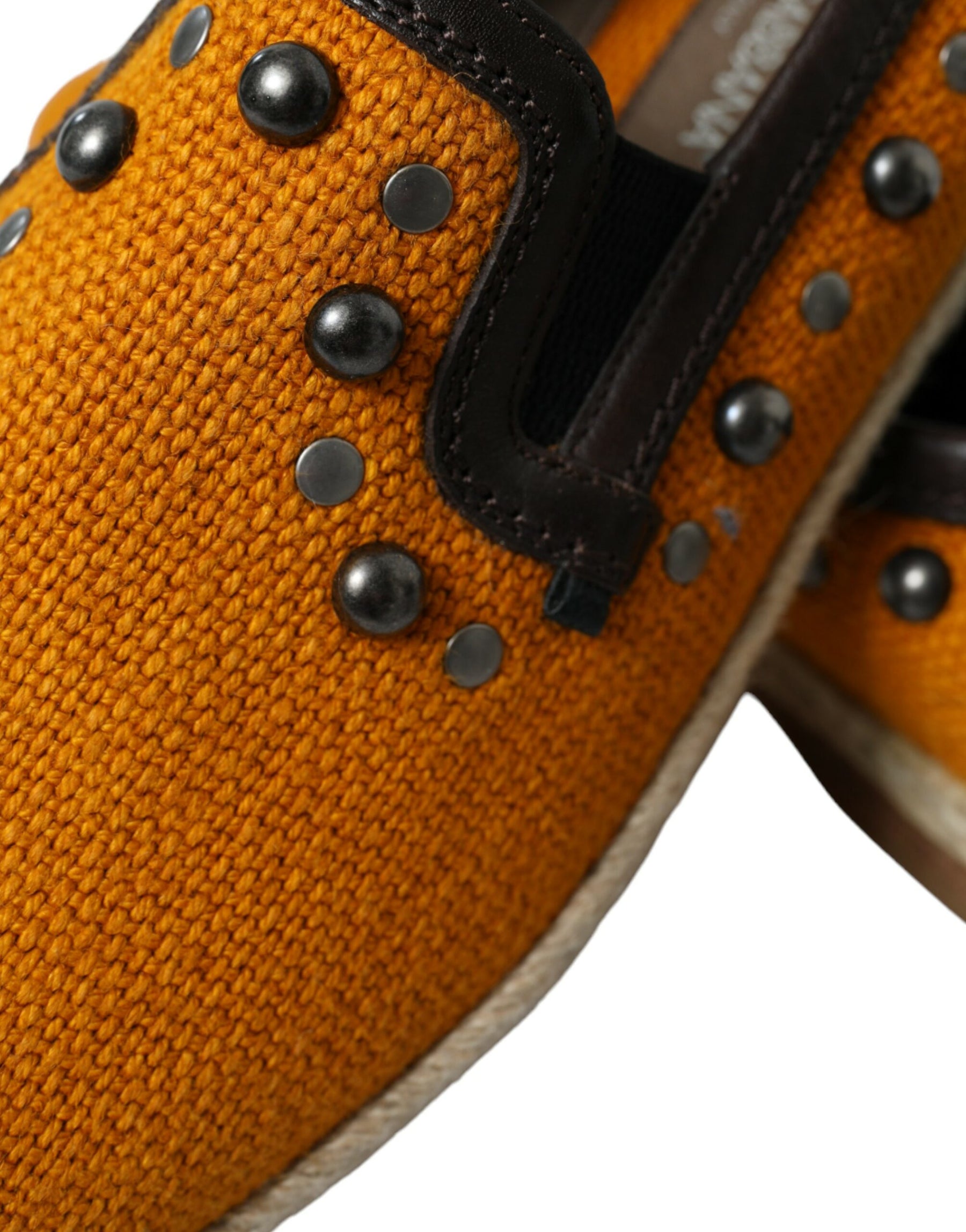 Dolce & Gabbana Orange Linen Leather Studded Loafers Shoes | Regal Royce