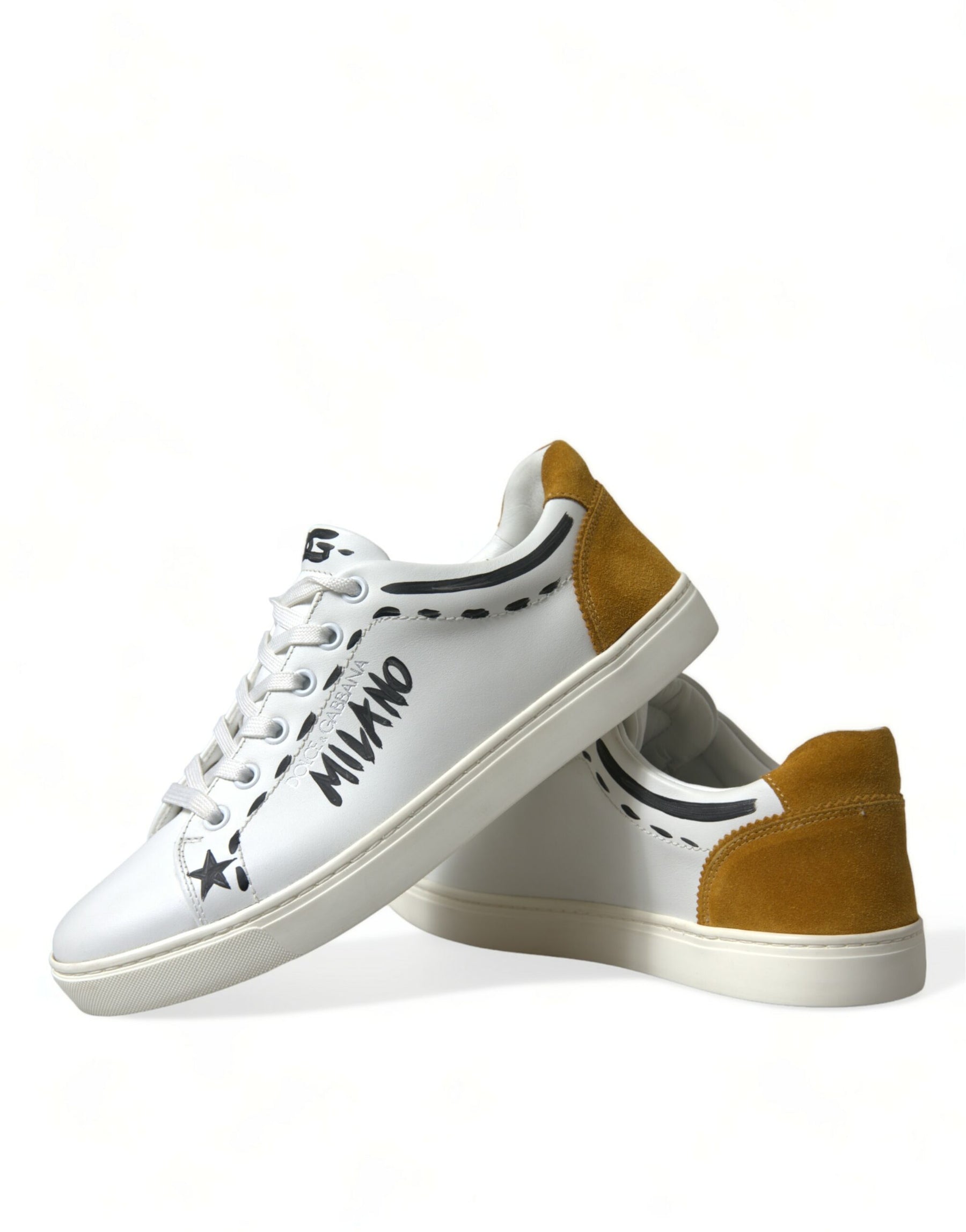 Dolce & Gabbana White Leather LOVE Milano Men Sneakers Shoes | Regal Royce