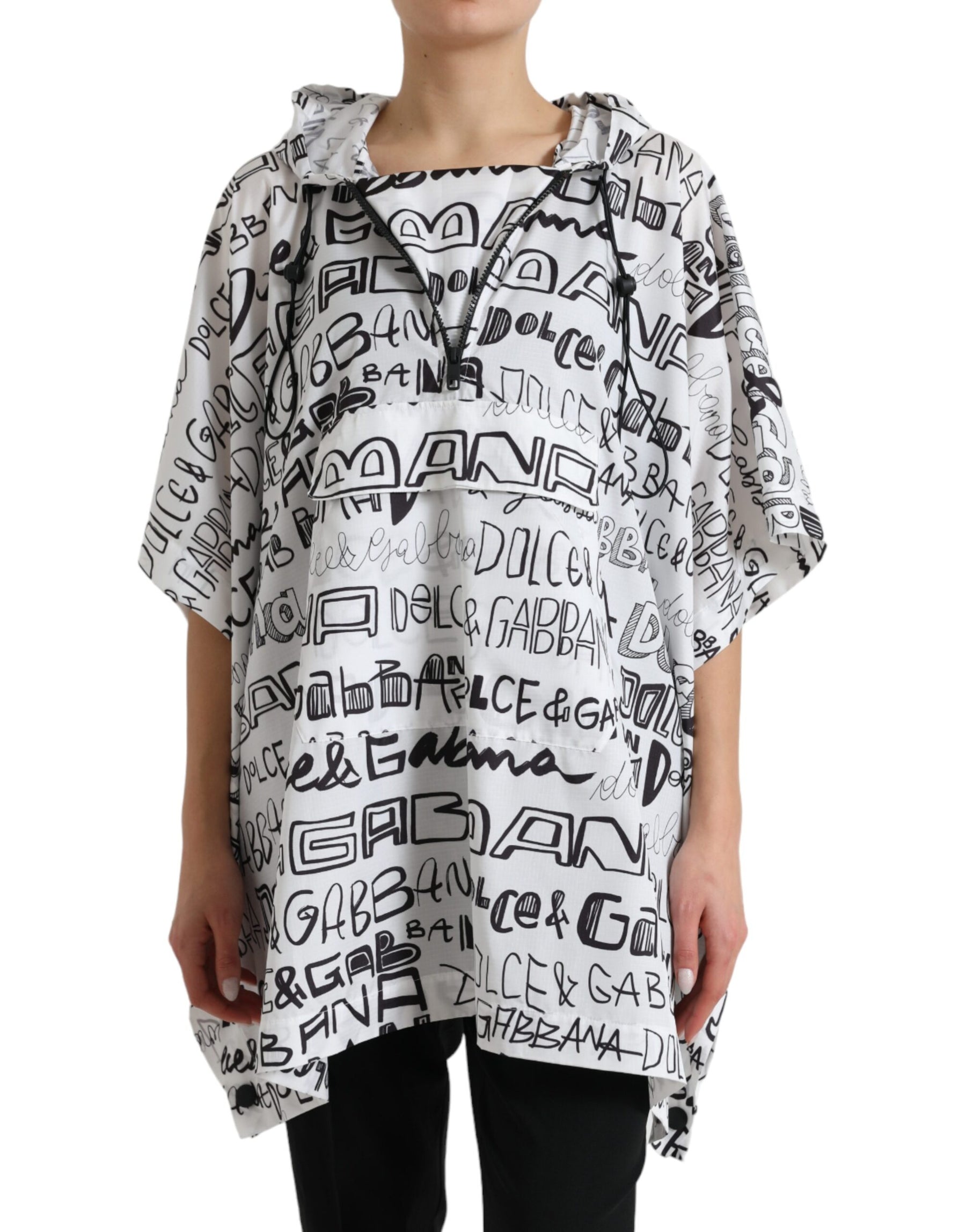 Dolce & Gabbana White Logo Print Hooded Blouson T-shirt Top | Regal Royce